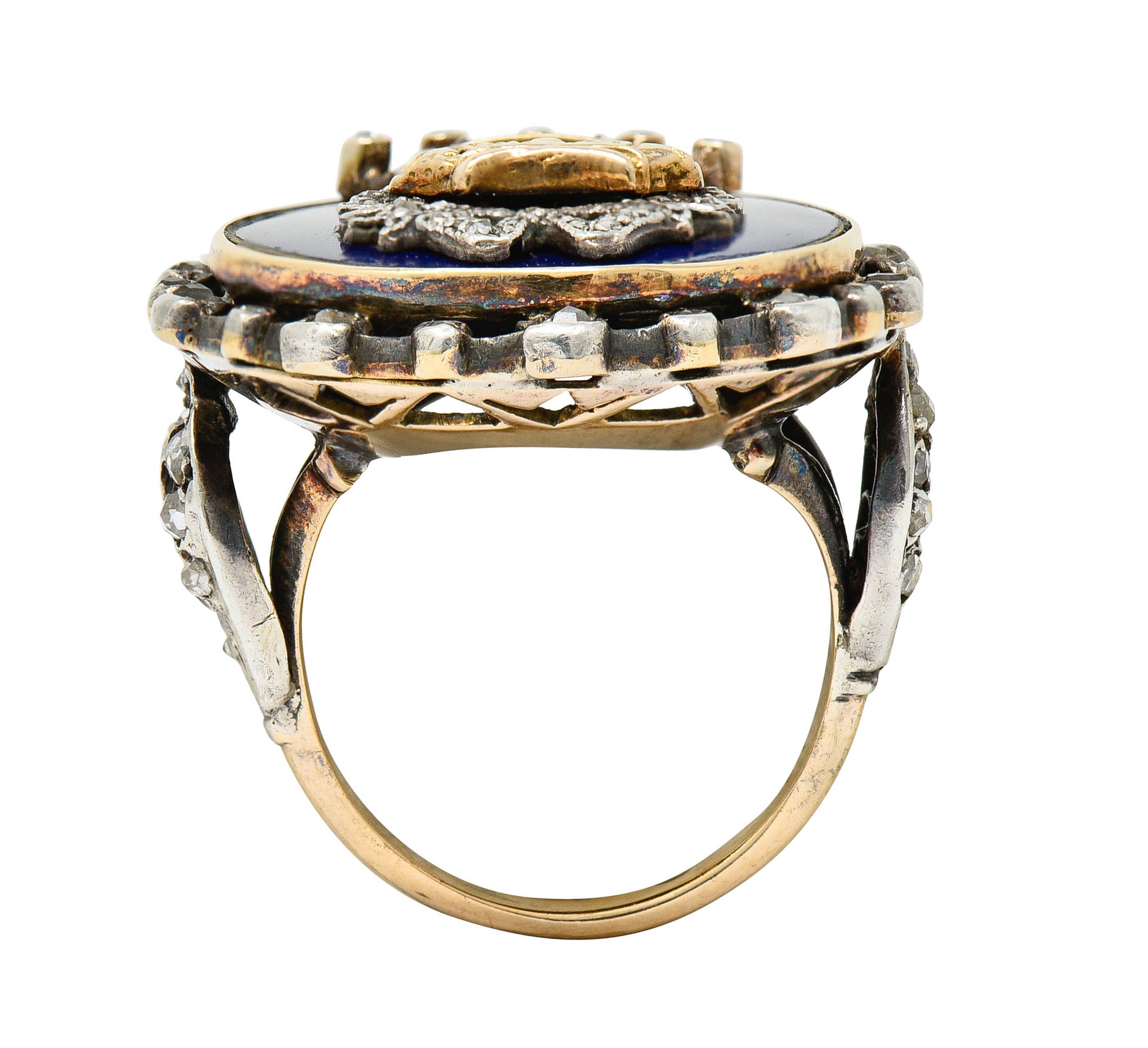 Victorian Enamel Diamond Silver-Topped 14 Karat Gold Crown RingRing - Wilson's Estate Jewelry