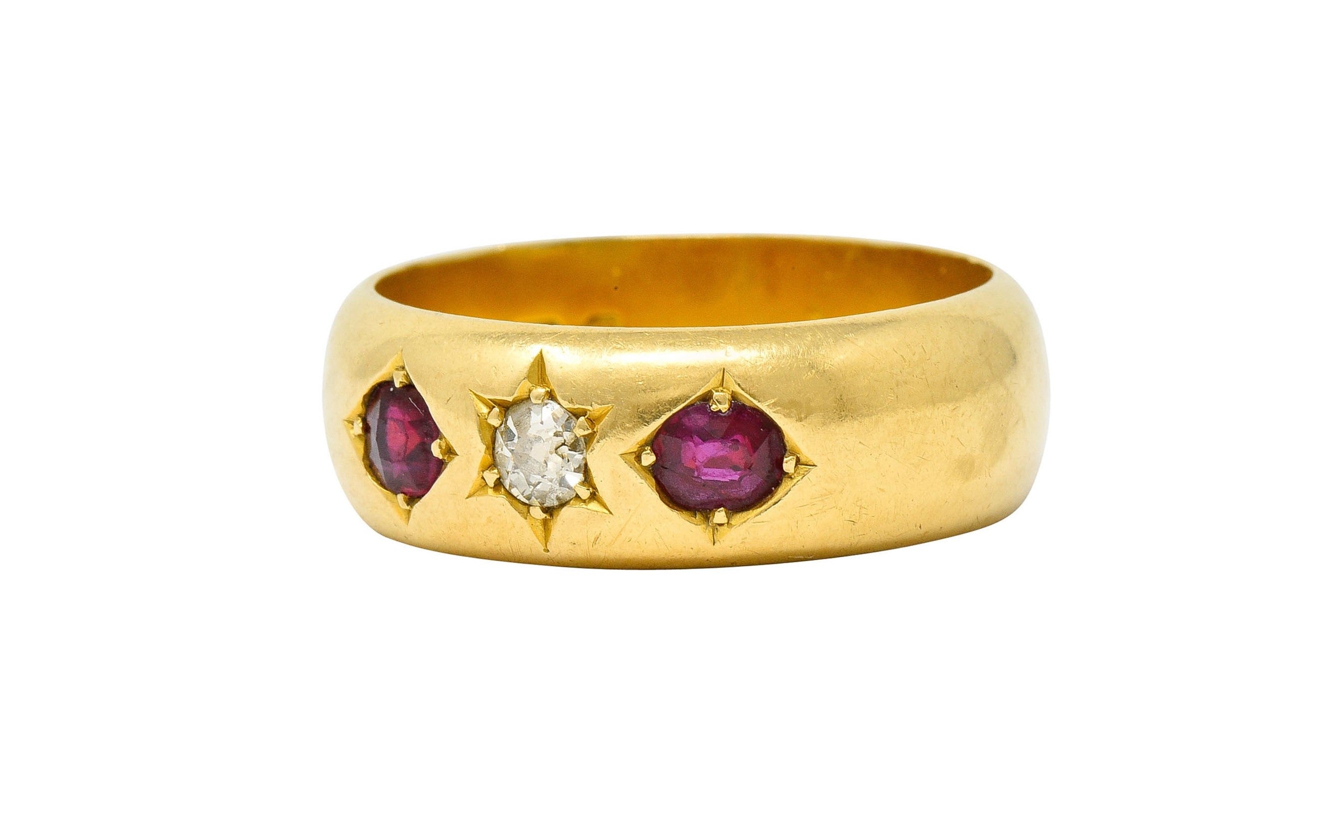 British Victorian Ruby Diamond 18 Karat Gold Gypsy Band RingRing - Wilson's Estate Jewelry