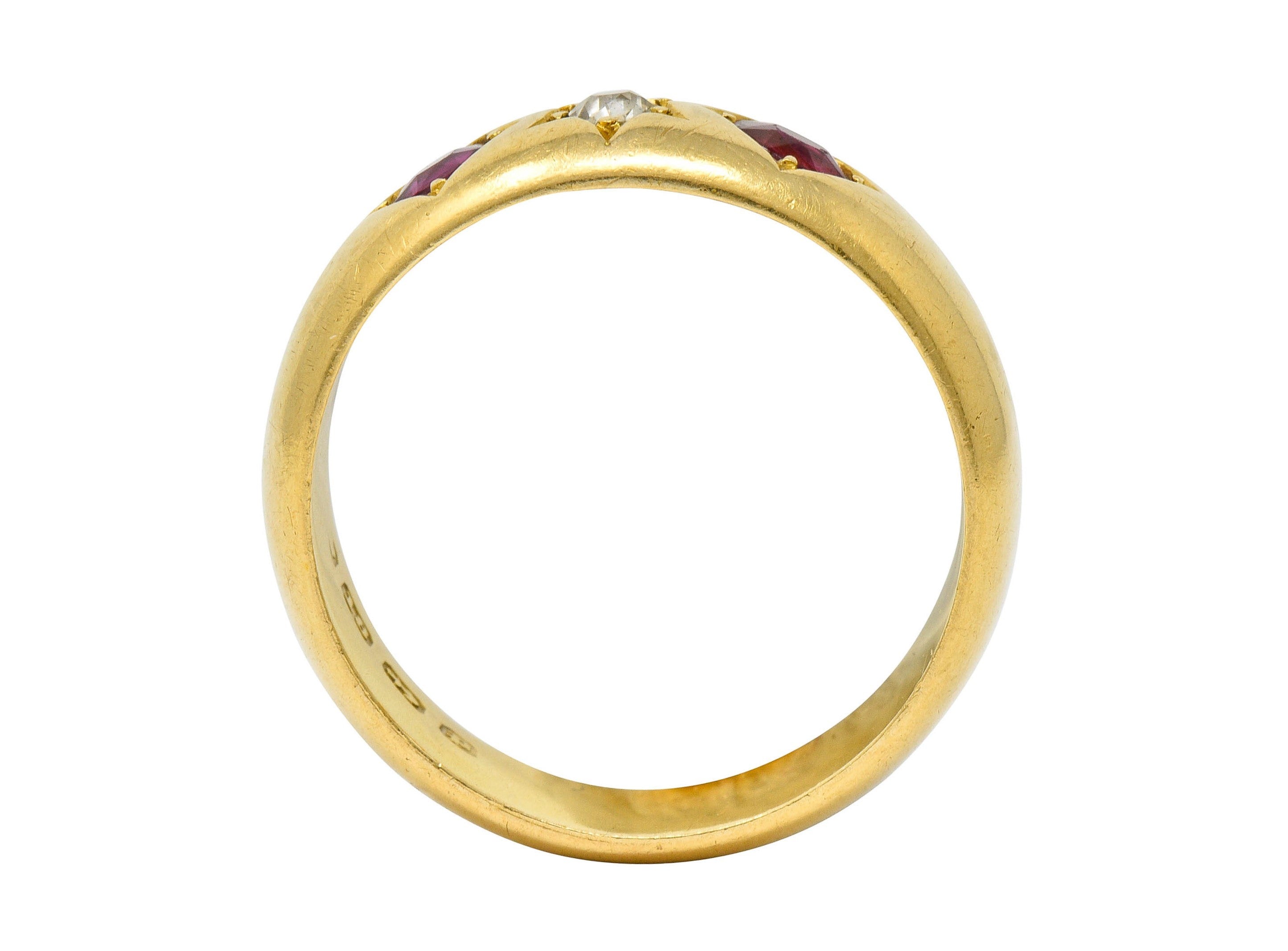 British Victorian Ruby Diamond 18 Karat Gold Gypsy Band RingRing - Wilson's Estate Jewelry