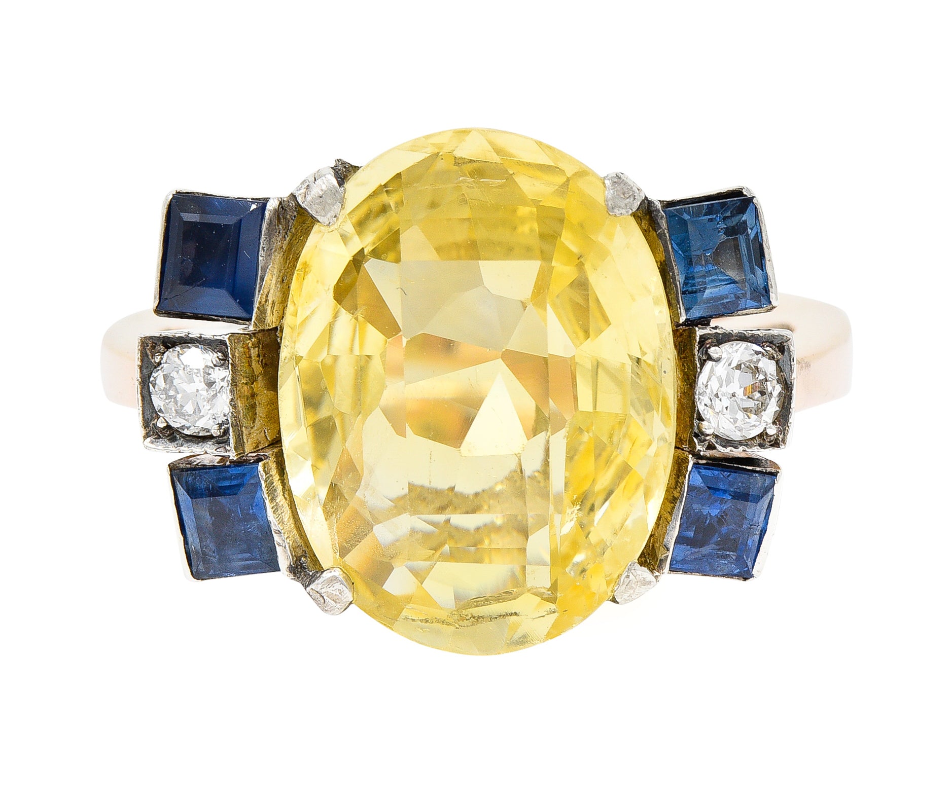 Art Deco 9.00 CTW Yellow Sapphire Diamond 14 Karat Gold Gemstone RingRings - Wilson's Estate Jewelry