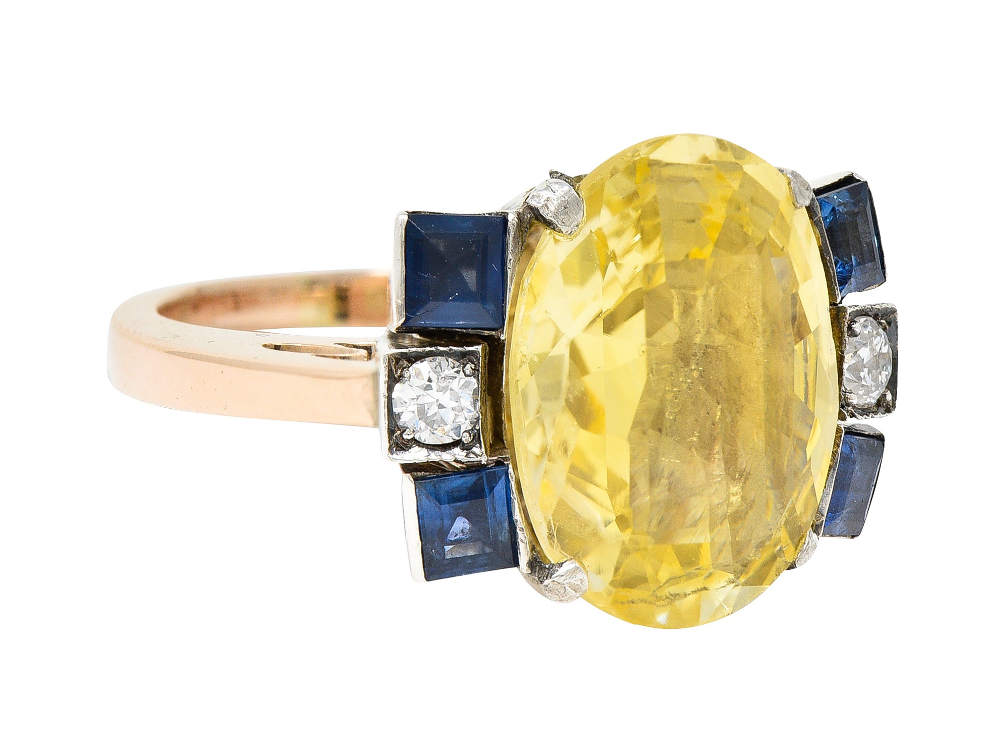 Art Deco 9.00 CTW Yellow Sapphire Diamond 14 Karat Gold Gemstone RingRings - Wilson's Estate Jewelry