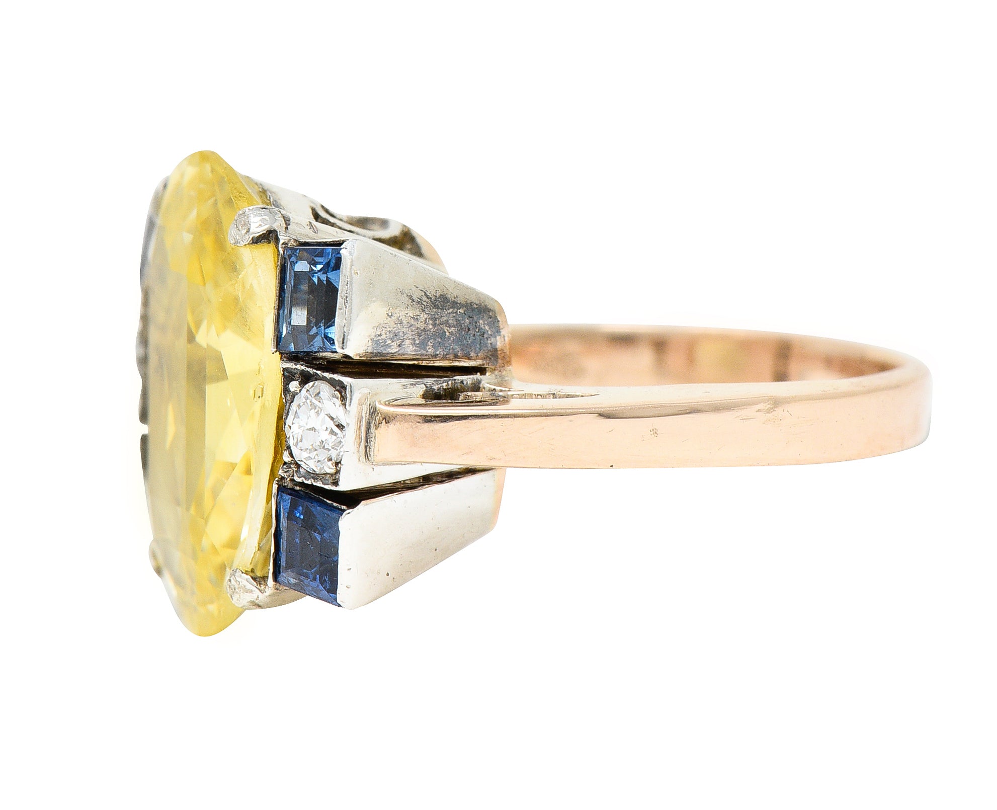 Art Deco 9.00 CTW Yellow Sapphire Diamond 14 Karat Gold Gemstone RingRings - Wilson's Estate Jewelry