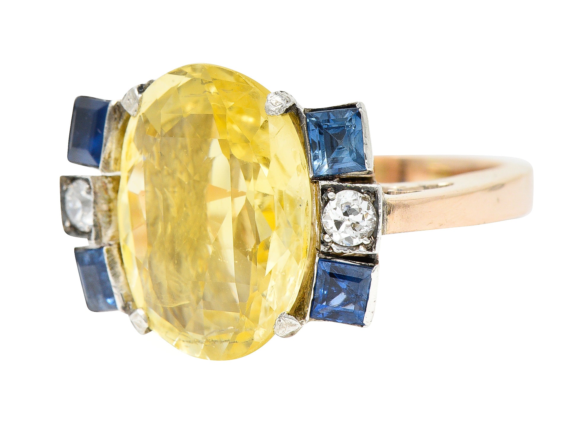 Art Deco 9.00 CTW Yellow Sapphire Diamond 14 Karat Gold Gemstone RingRings - Wilson's Estate Jewelry