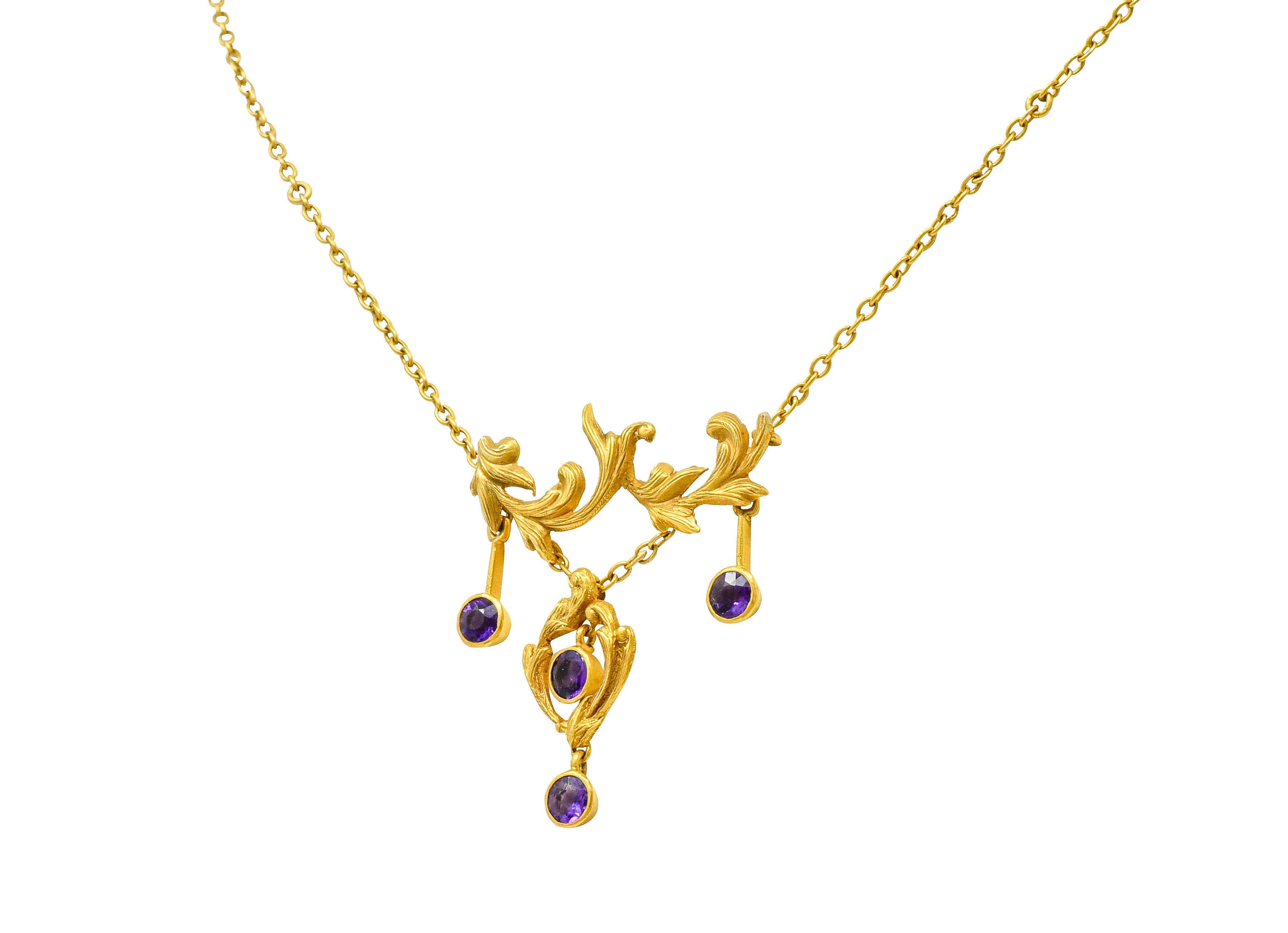 Art Nouveau Amethyst 14 Karat Gold Foliate Whiplash Swag NecklaceNecklace - Wilson's Estate Jewelry