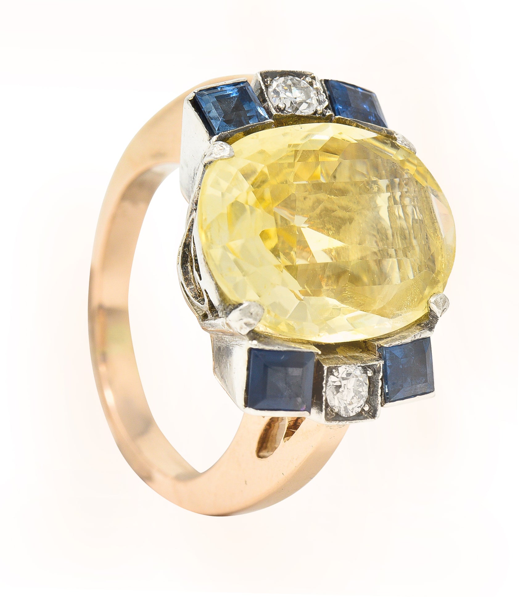 Art Deco 9.00 CTW Yellow Sapphire Diamond 14 Karat Gold Gemstone RingRings - Wilson's Estate Jewelry