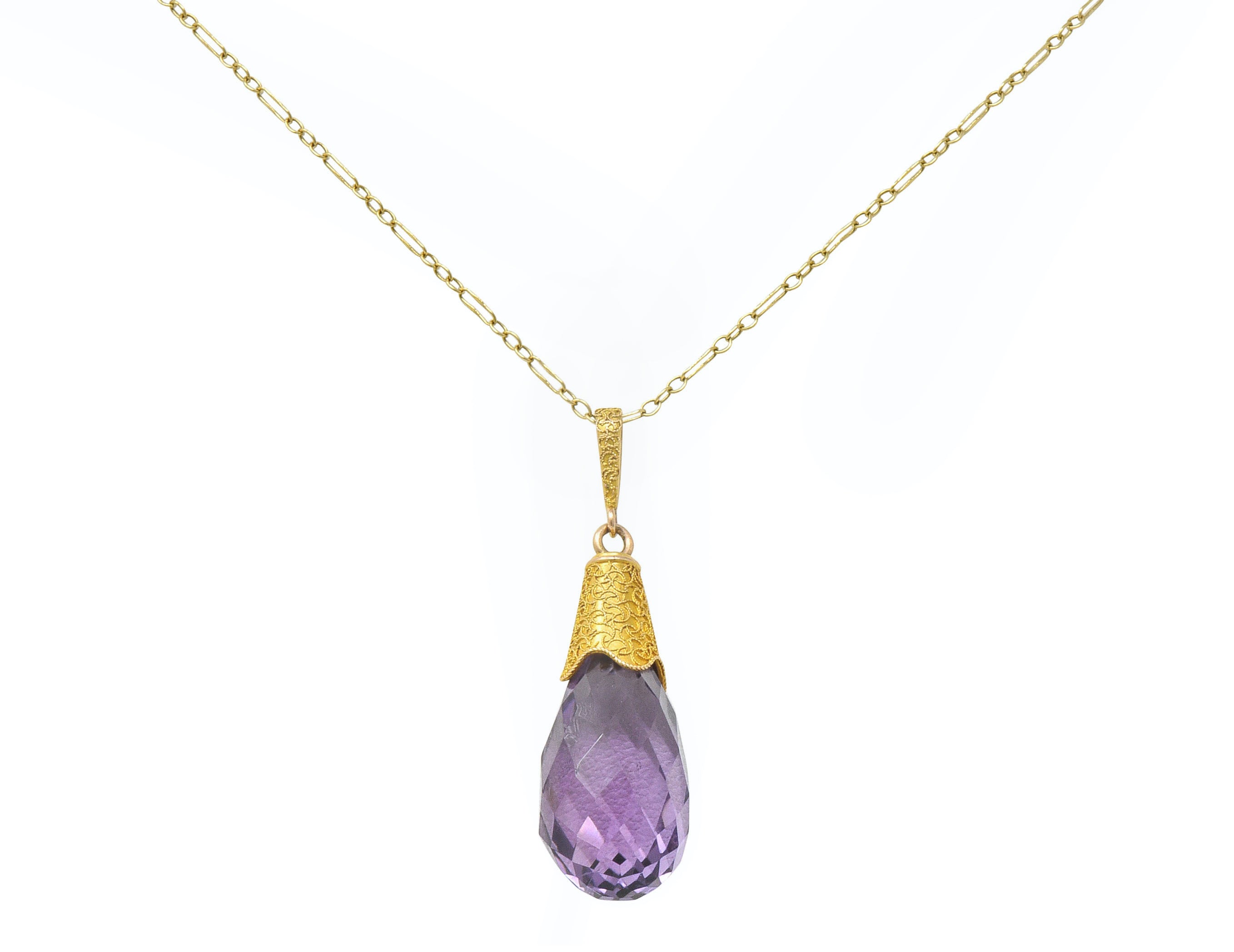 Victorian Amethyst 14 Karat Gold Briolette Drop Necklace Circa 1900Necklace - Wilson's Estate Jewelry