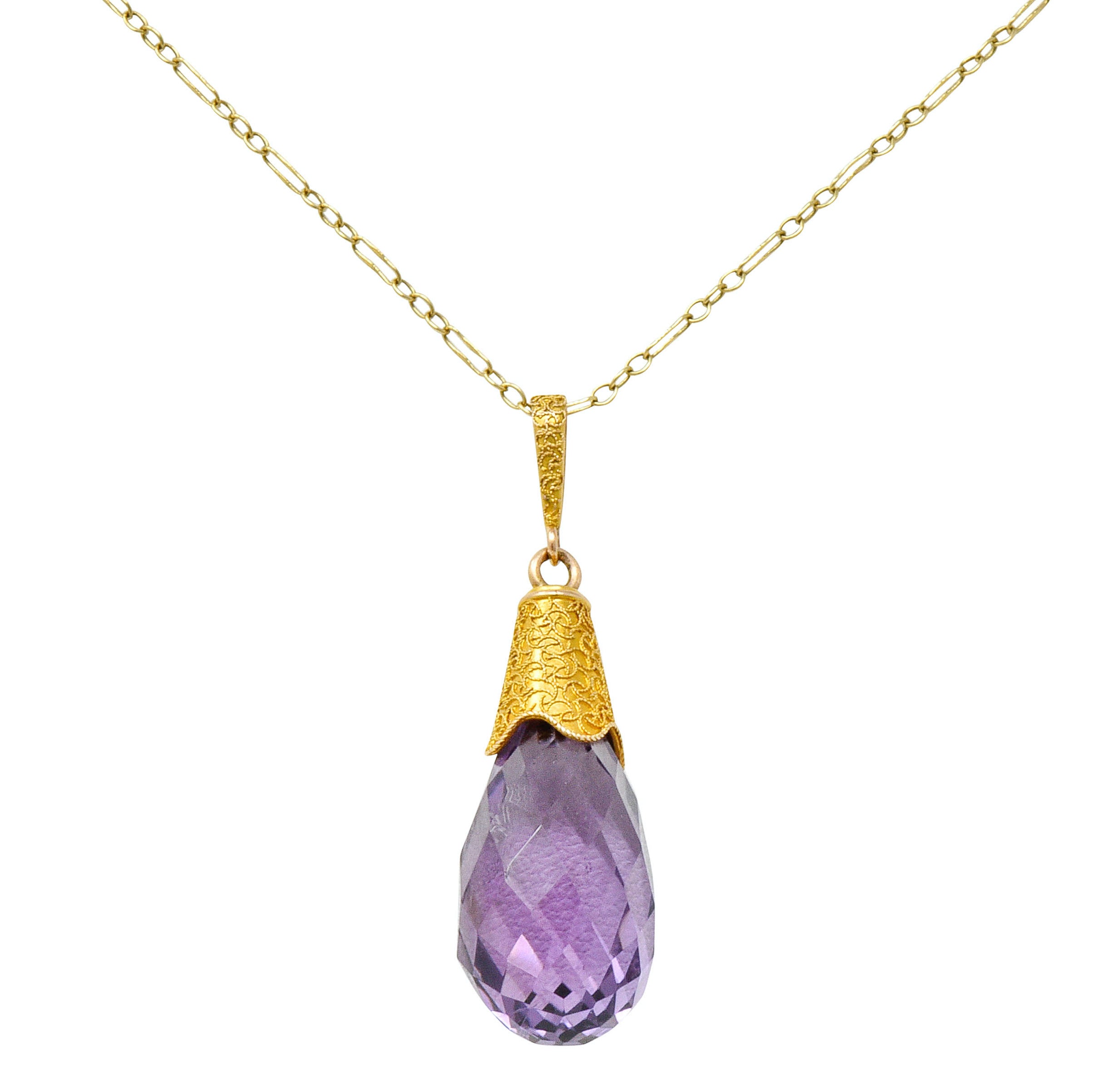 Victorian Amethyst 14 Karat Gold Briolette Drop Necklace Circa 1900Necklace - Wilson's Estate Jewelry