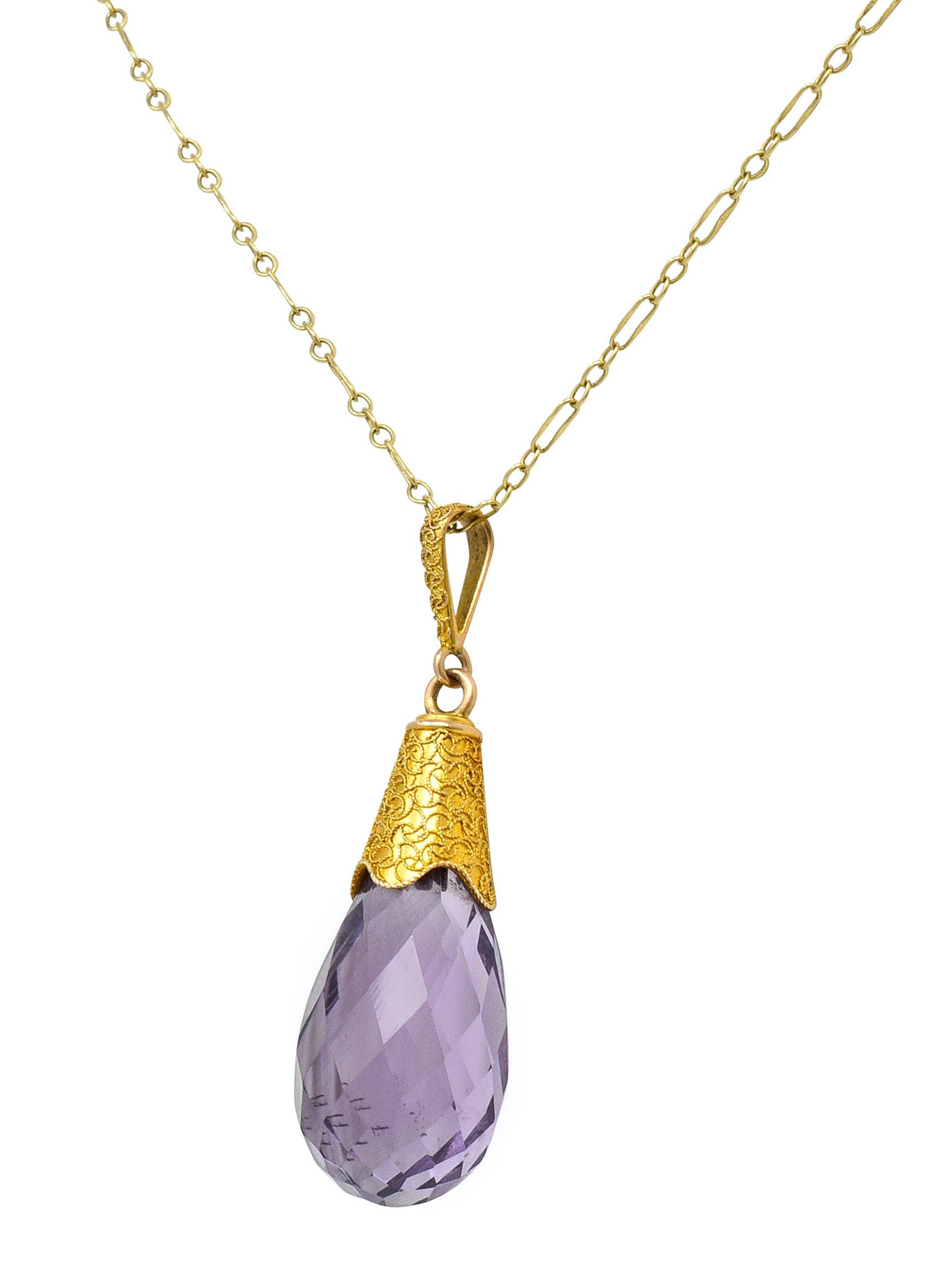 Victorian Amethyst 14 Karat Gold Briolette Drop Necklace Circa 1900Necklace - Wilson's Estate Jewelry