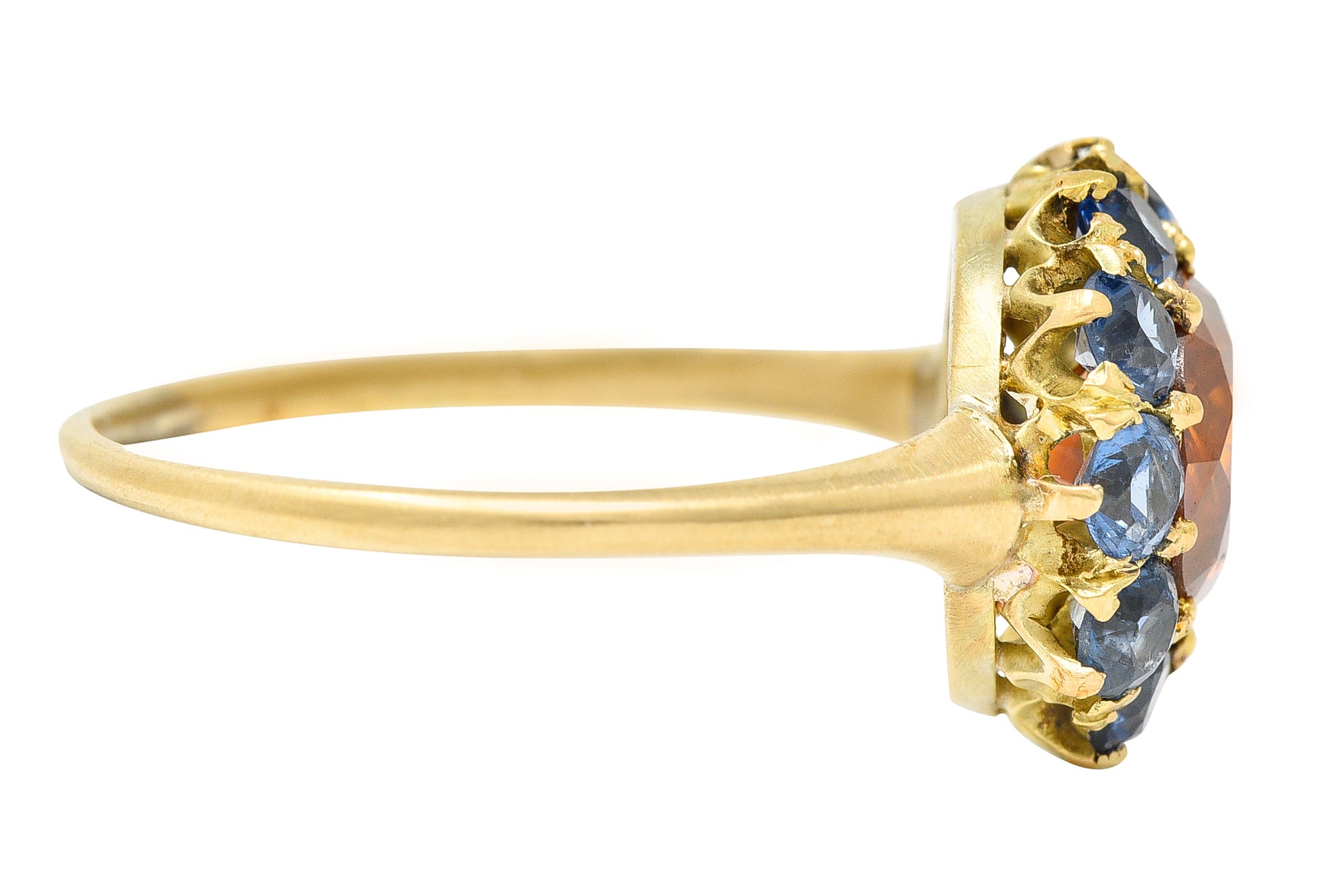 Vintage Fancy Orange Diamond Sapphire 14 Karat Yellow Gold Cluster Ring GIA Wilson's Estate Jewelry