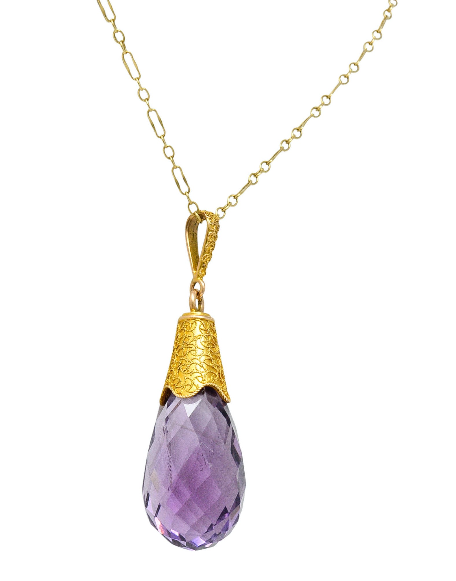 Victorian Amethyst 14 Karat Gold Briolette Drop Necklace Circa 1900Necklace - Wilson's Estate Jewelry