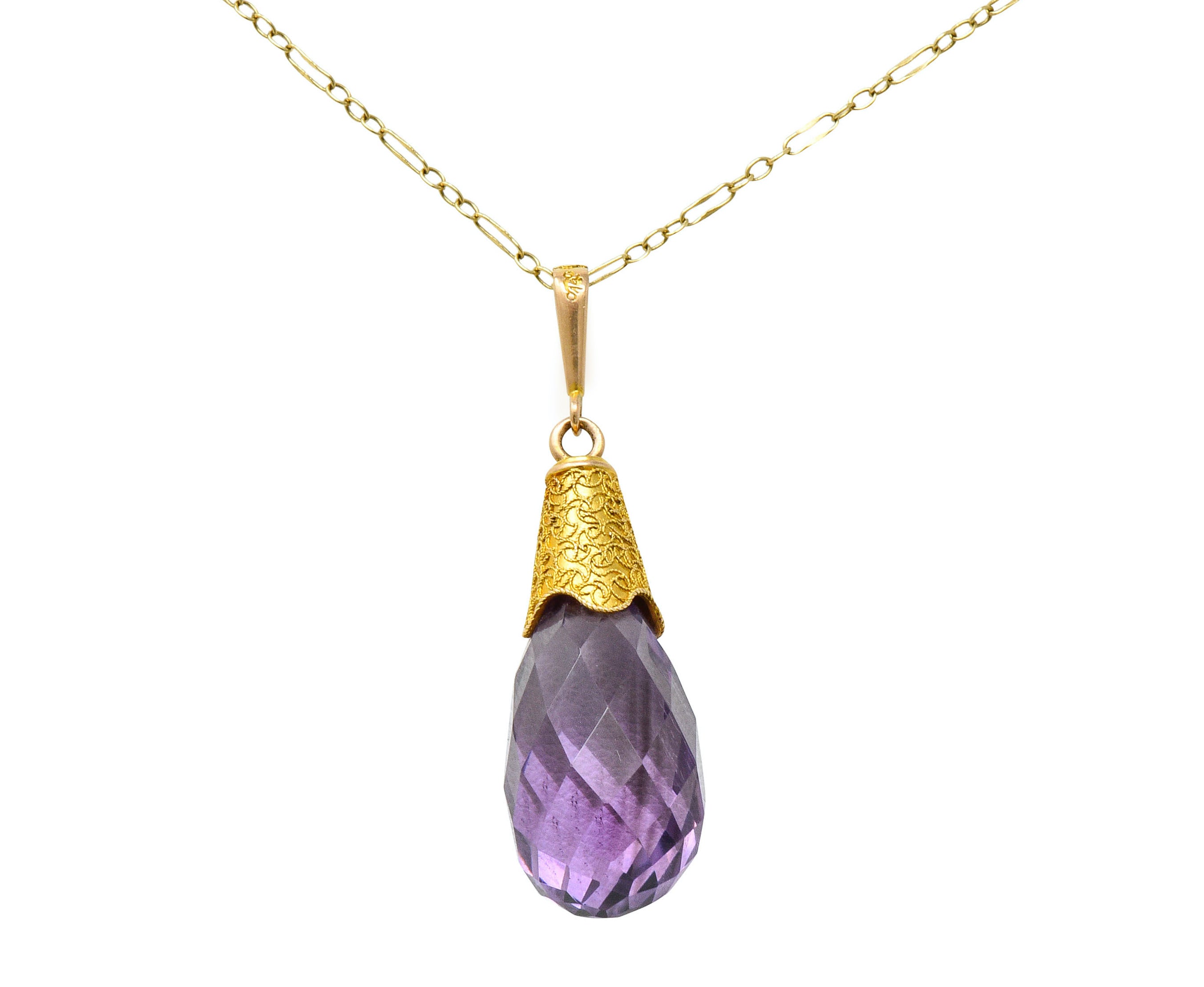 Victorian Amethyst 14 Karat Gold Briolette Drop Necklace Circa 1900Necklace - Wilson's Estate Jewelry