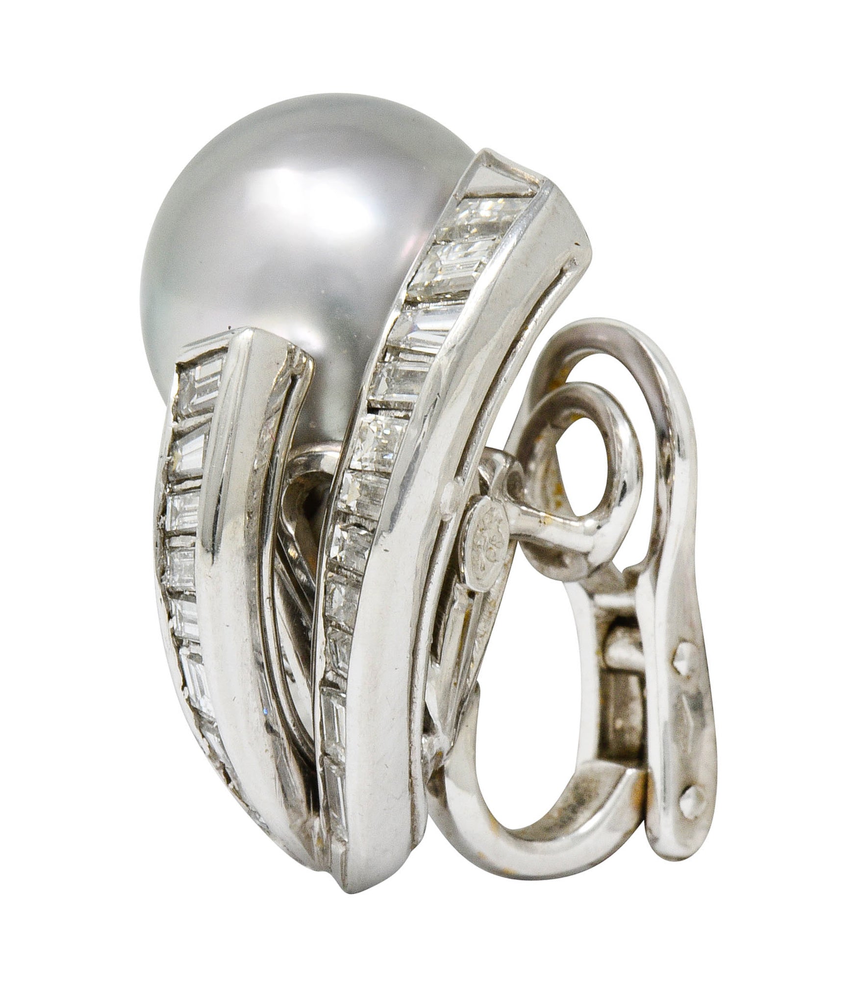 Petochi Vintage 3.25 CTW Diamond Cultured Pearl Platinum Ear-Clip Earrings - Wilson's Estate Jewelry