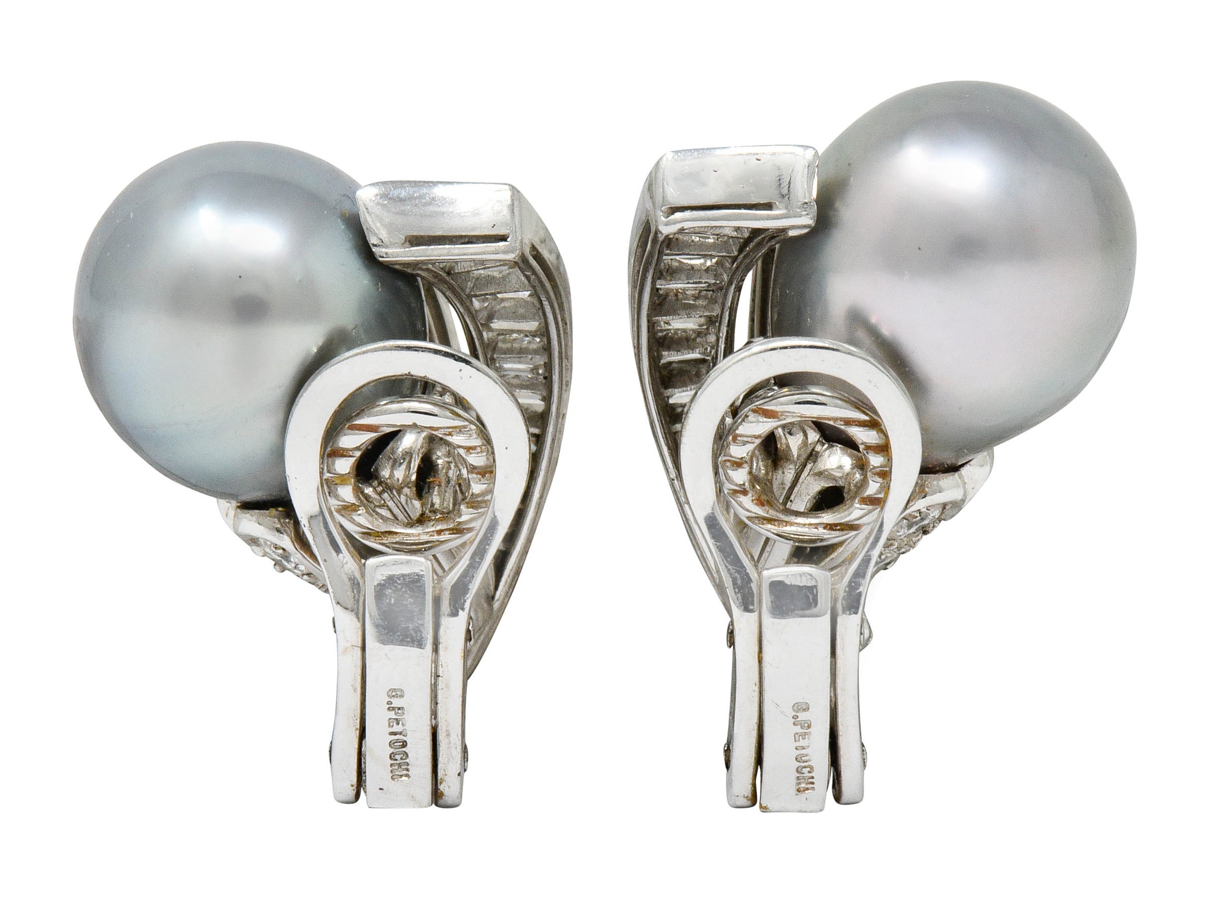 Petochi Vintage 3.25 CTW Diamond Cultured Pearl Platinum Ear-Clip Earrings - Wilson's Estate Jewelry