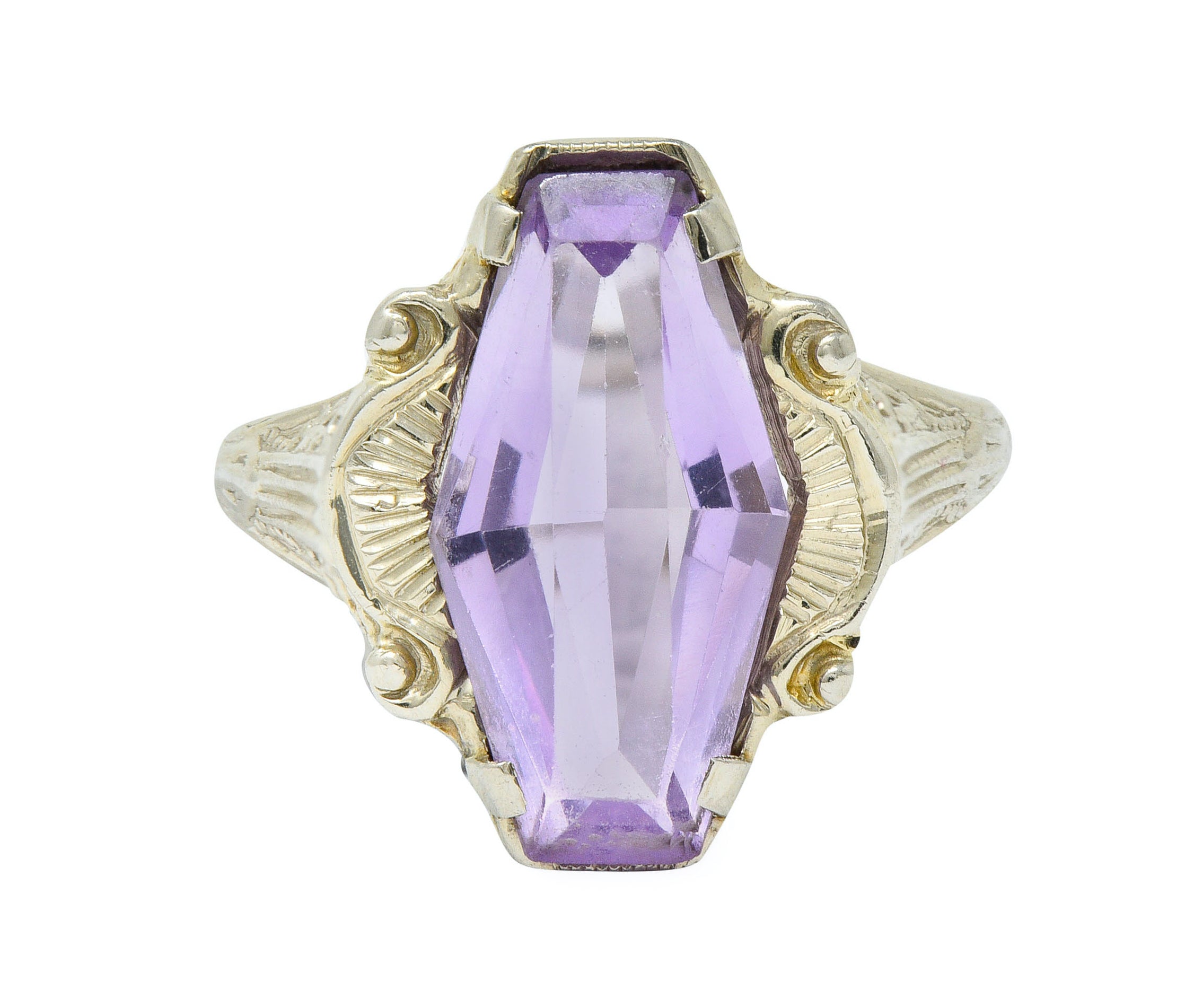 1920's Art Deco Amethyst 14 Karat White Gold Hexagonal RingRing - Wilson's Estate Jewelry