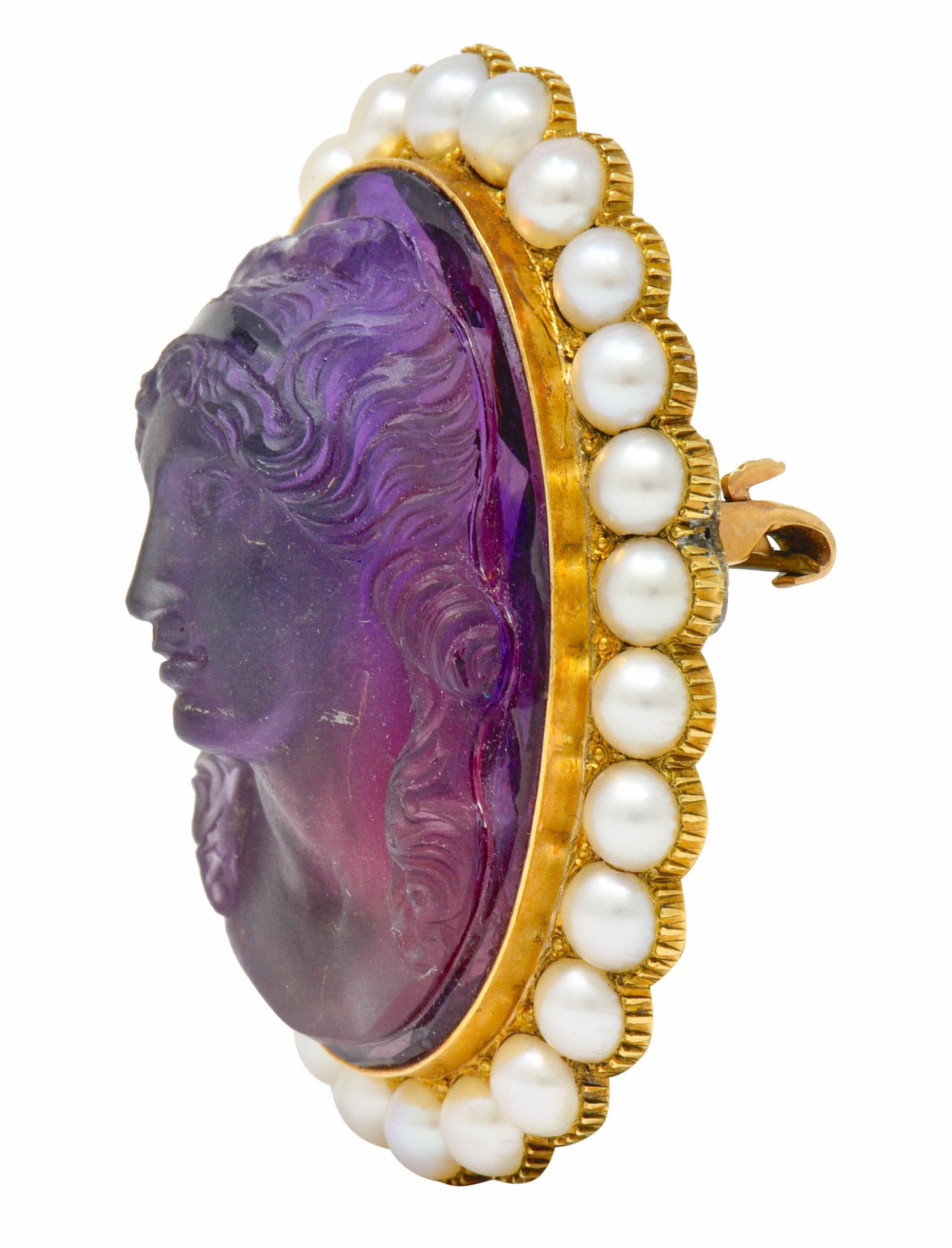 Victorian Amethyst Pearl 14 Karat Gold Cameo Cluster Pendant Brooch - Wilson's Estate Jewelry