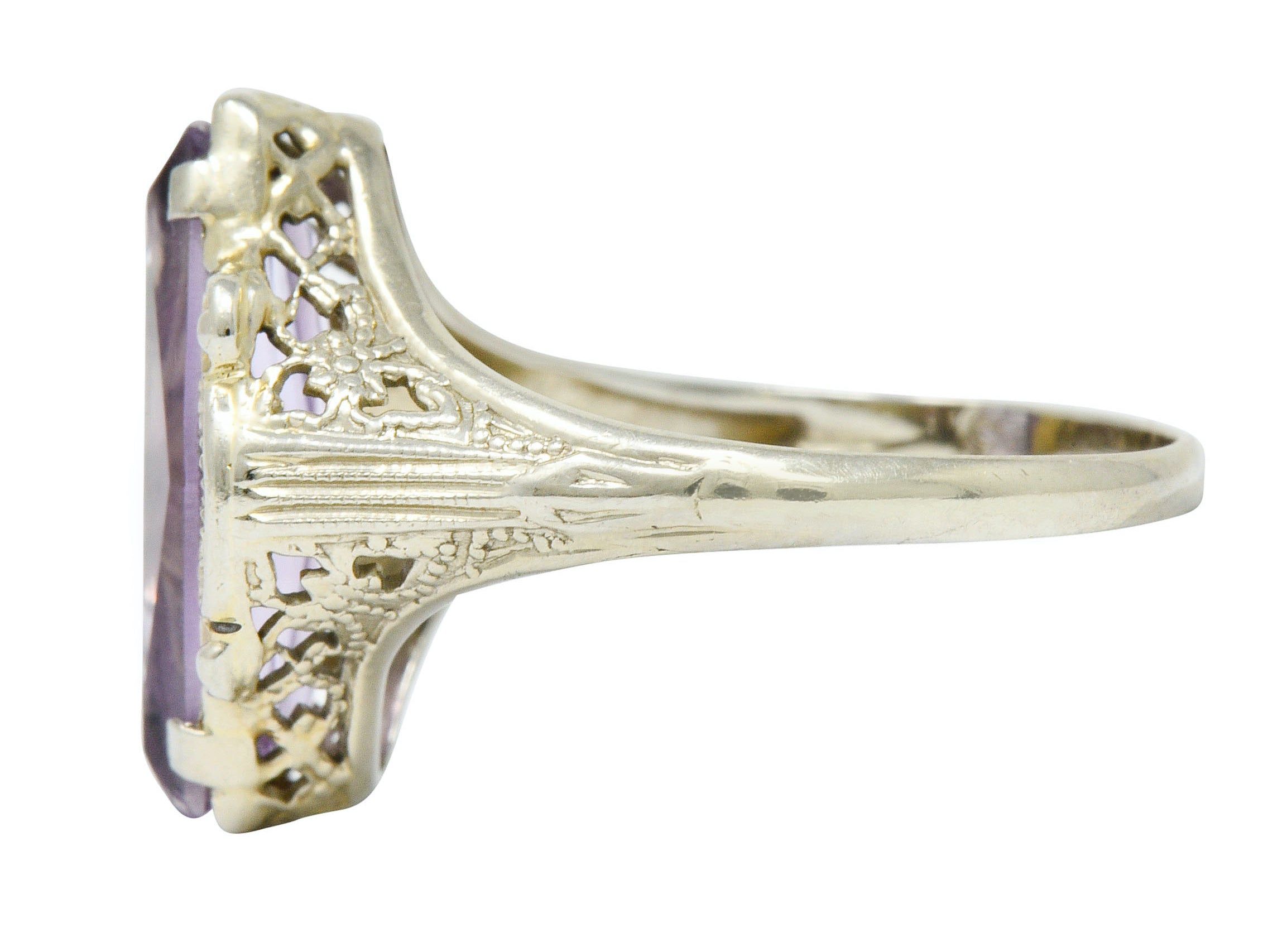 1920's Art Deco Amethyst 14 Karat White Gold Hexagonal RingRing - Wilson's Estate Jewelry