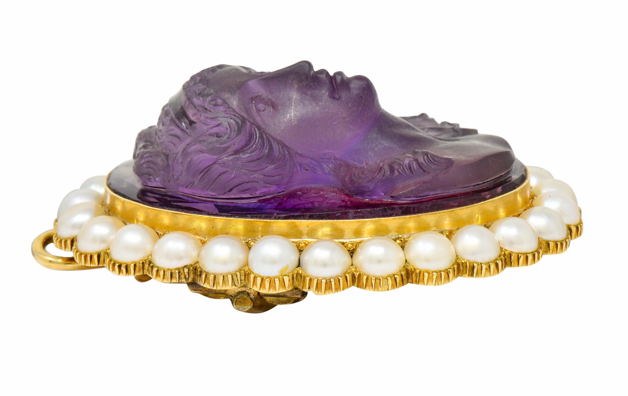 Victorian Amethyst Pearl 14 Karat Gold Cameo Cluster Pendant Brooch - Wilson's Estate Jewelry