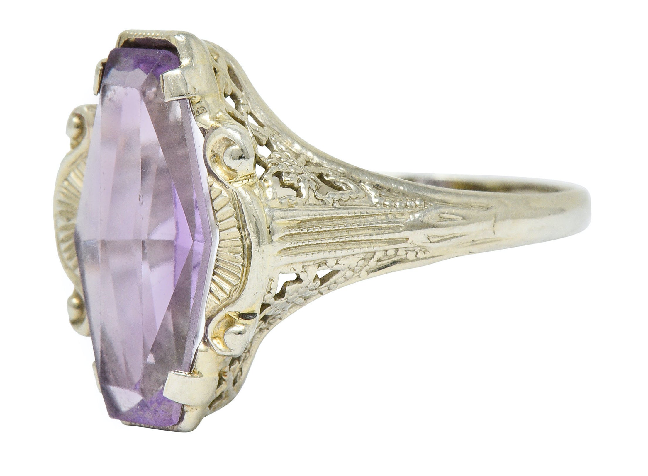 1920's Art Deco Amethyst 14 Karat White Gold Hexagonal RingRing - Wilson's Estate Jewelry