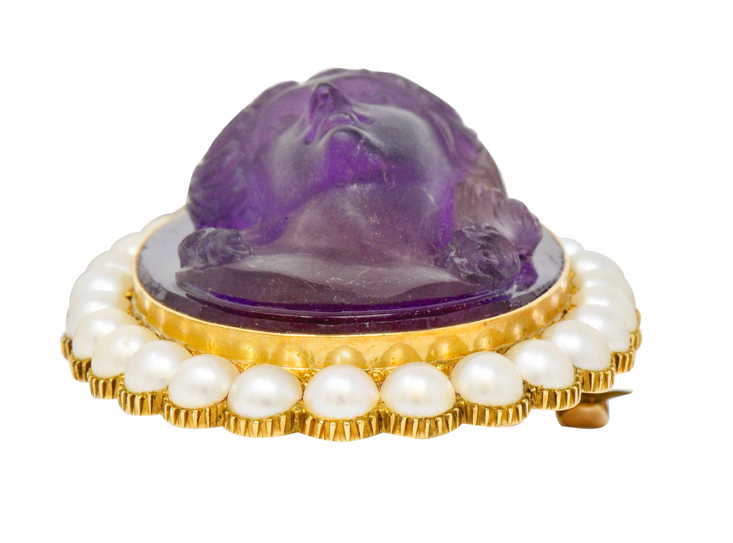 Victorian Amethyst Pearl 14 Karat Gold Cameo Cluster Pendant Brooch - Wilson's Estate Jewelry