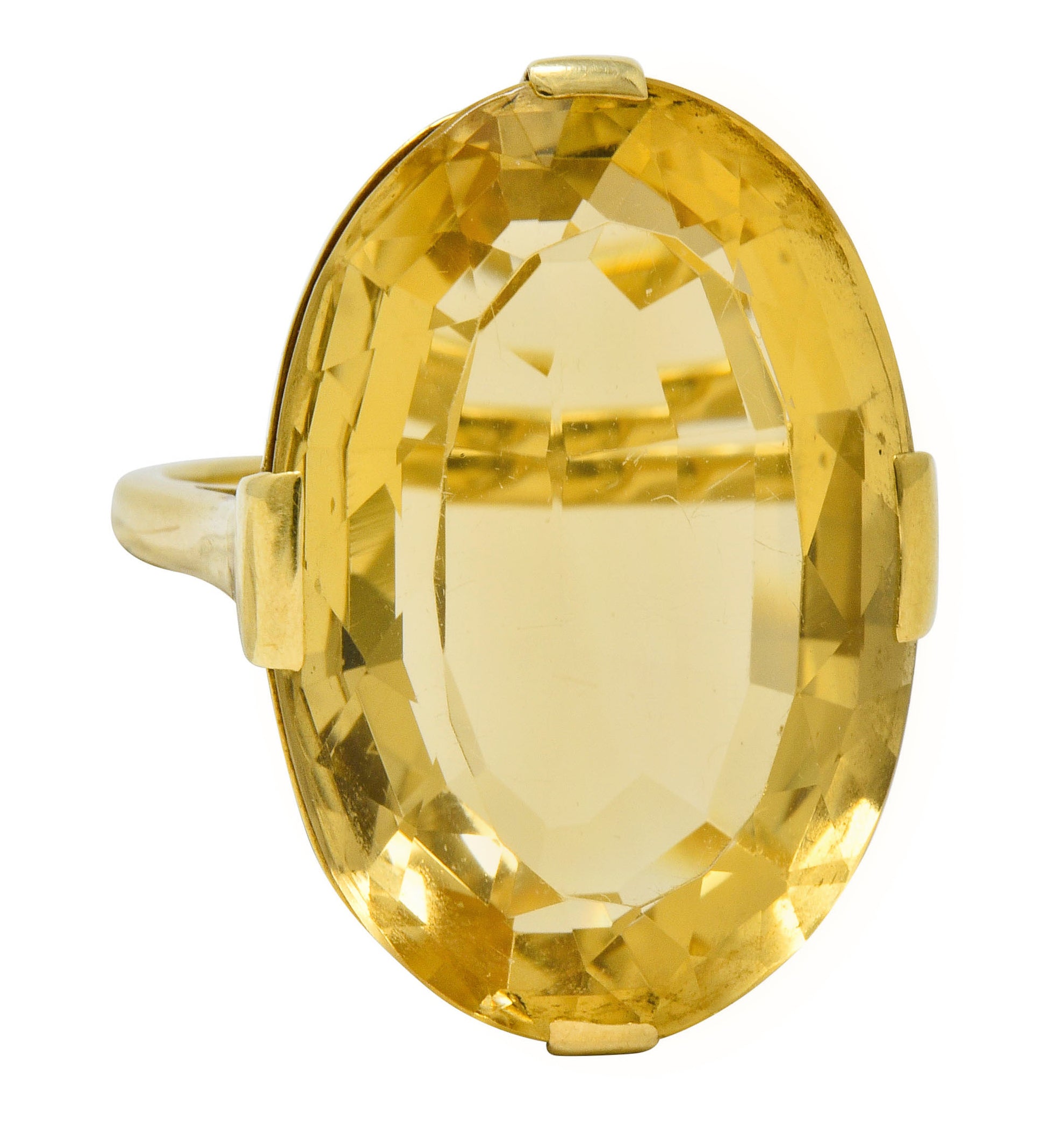 1940's Retro Citrine 14 Karat Gold Gemstone Statement Ring - Wilson's Estate Jewelry