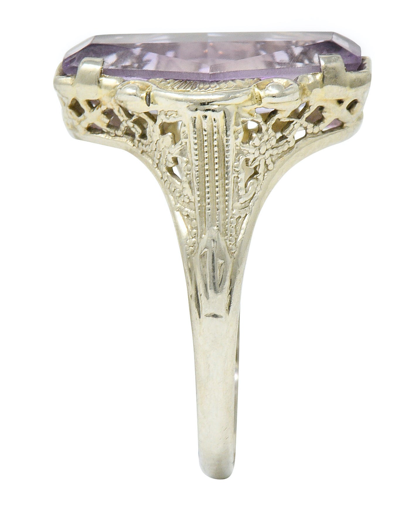 1920's Art Deco Amethyst 14 Karat White Gold Hexagonal RingRing - Wilson's Estate Jewelry