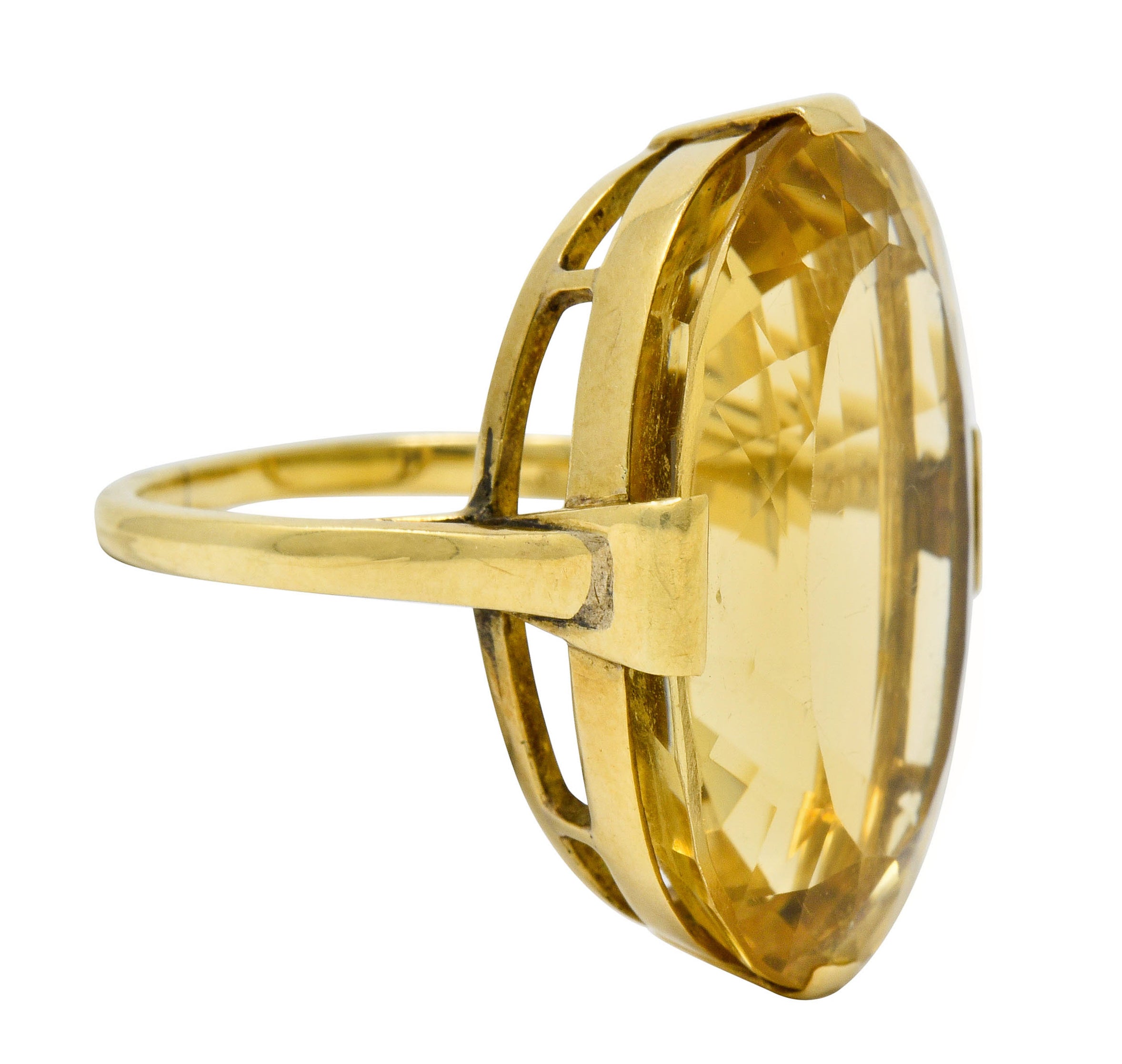 1940's Retro Citrine 14 Karat Gold Gemstone Statement Ring - Wilson's Estate Jewelry