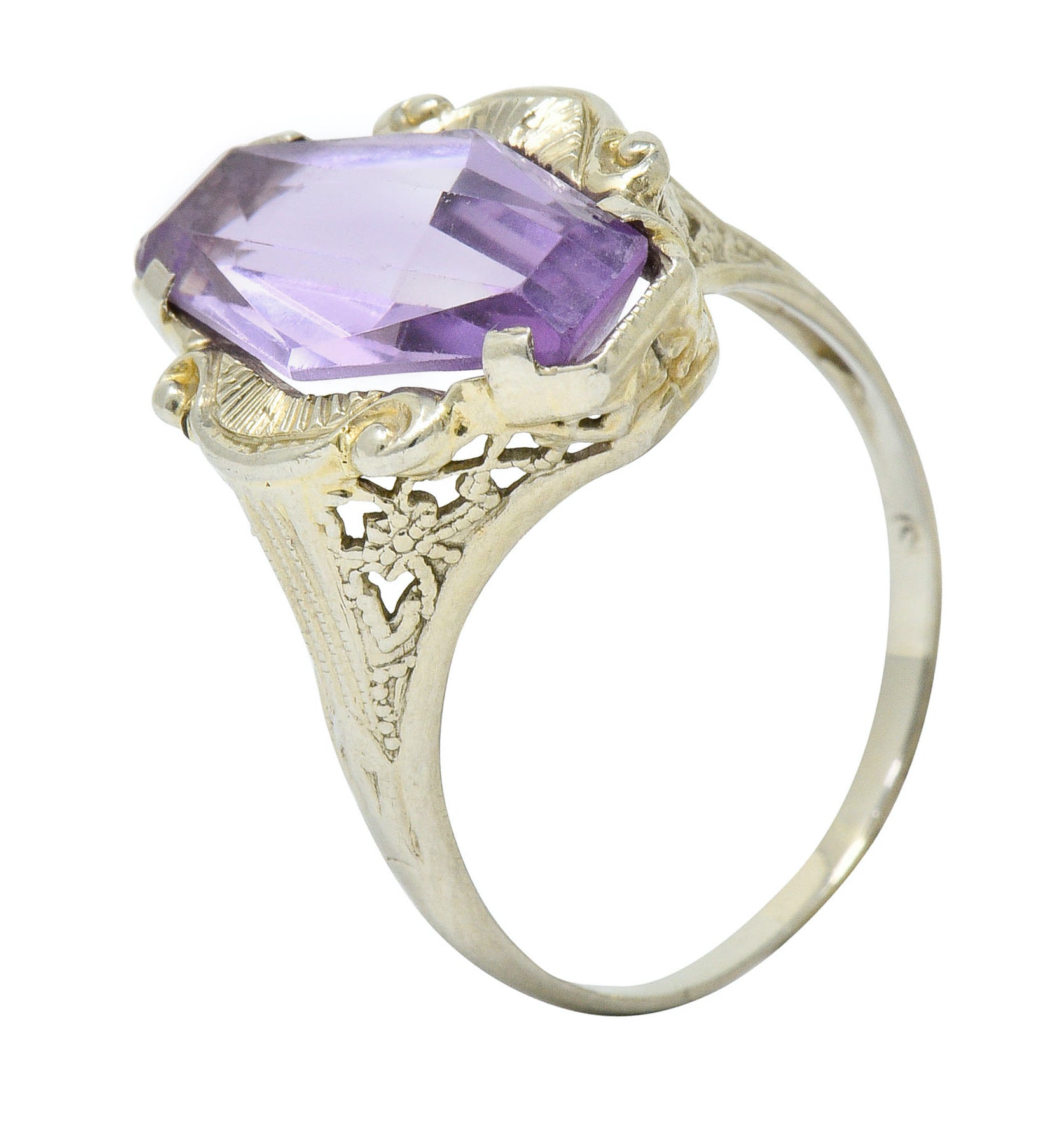 1920's Art Deco Amethyst 14 Karat White Gold Hexagonal RingRing - Wilson's Estate Jewelry