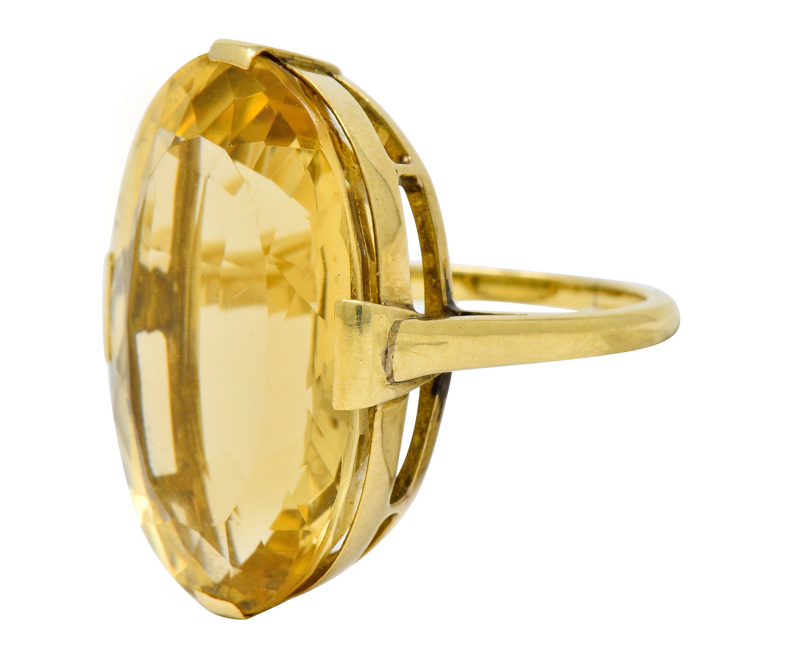 1940's Retro Citrine 14 Karat Gold Gemstone Statement Ring - Wilson's Estate Jewelry