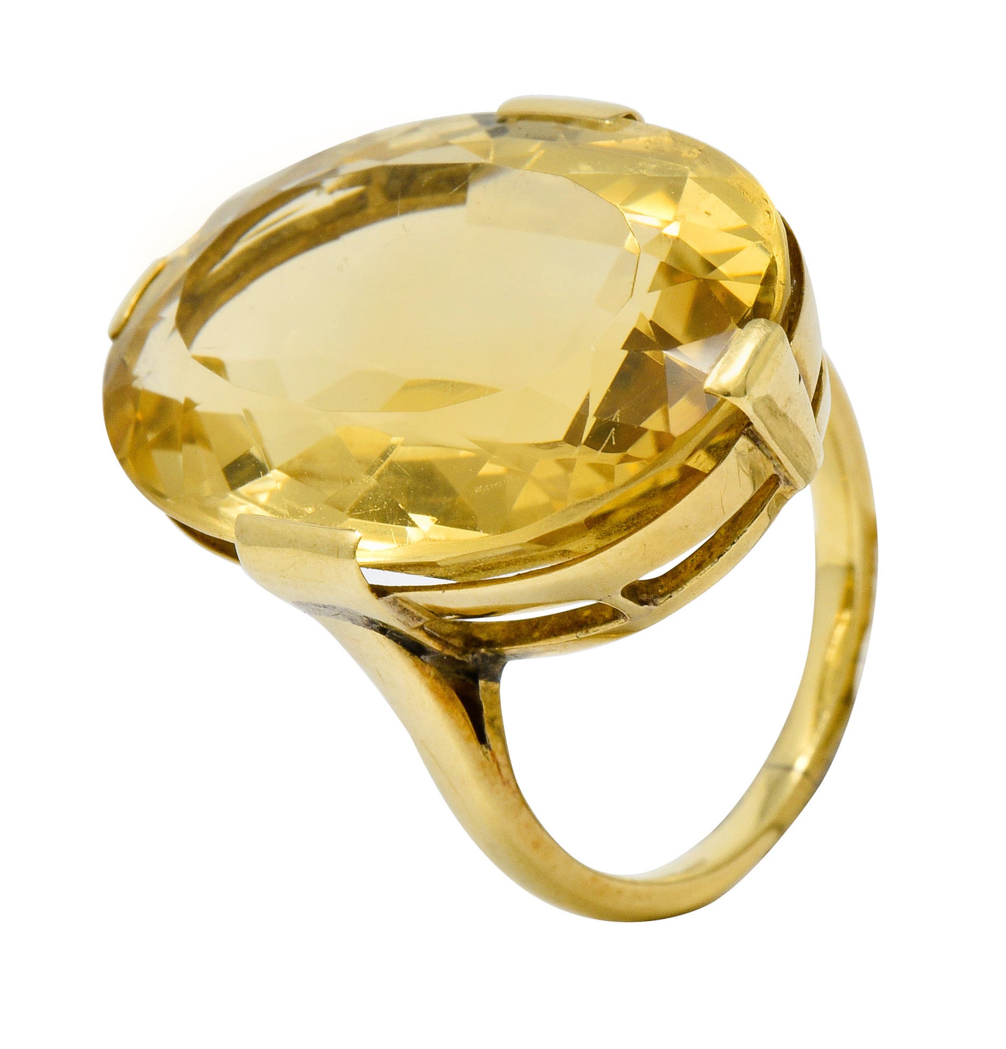 1940's Retro Citrine 14 Karat Gold Gemstone Statement Ring - Wilson's Estate Jewelry