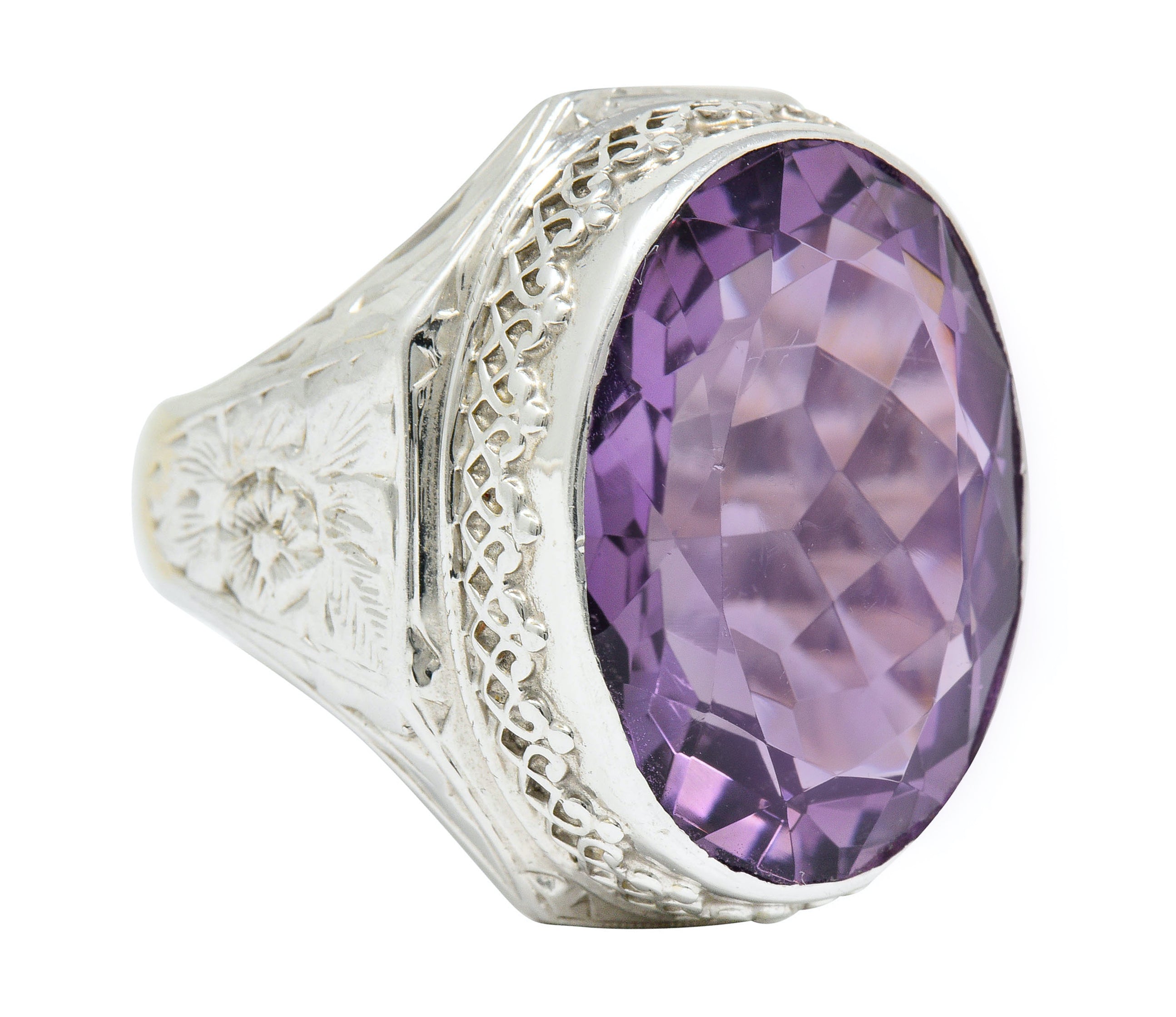 1930's Art Deco Amethyst 14 Karat White Gold Statement RingRing - Wilson's Estate Jewelry