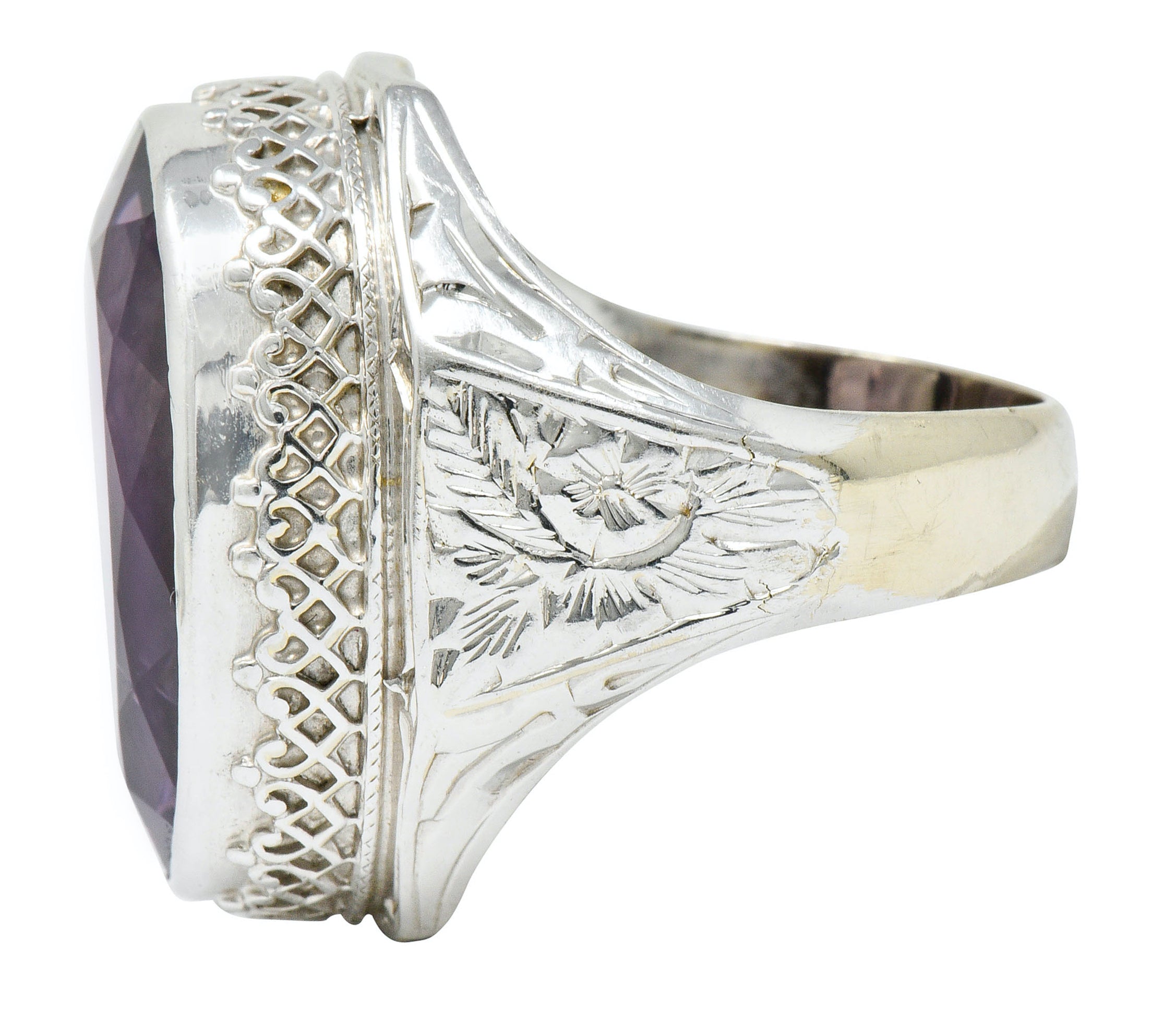 1930's Art Deco Amethyst 14 Karat White Gold Statement RingRing - Wilson's Estate Jewelry