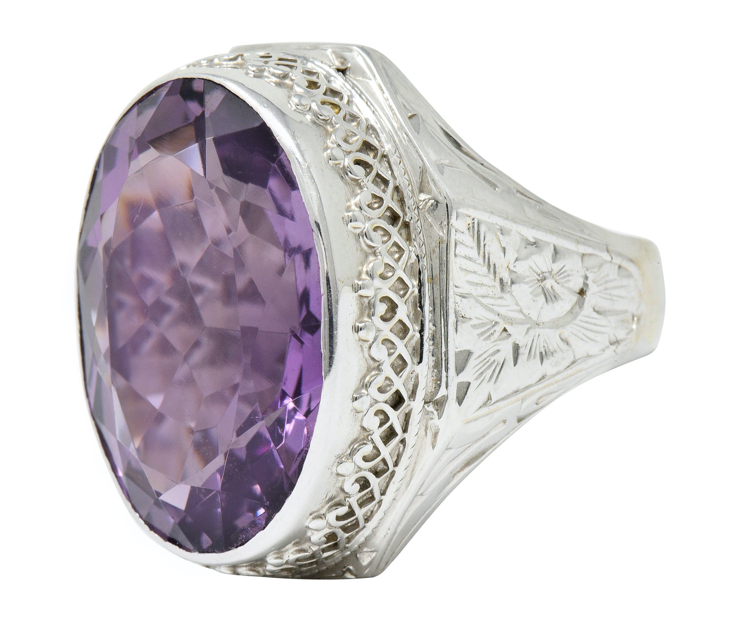 1930's Art Deco Amethyst 14 Karat White Gold Statement RingRing - Wilson's Estate Jewelry