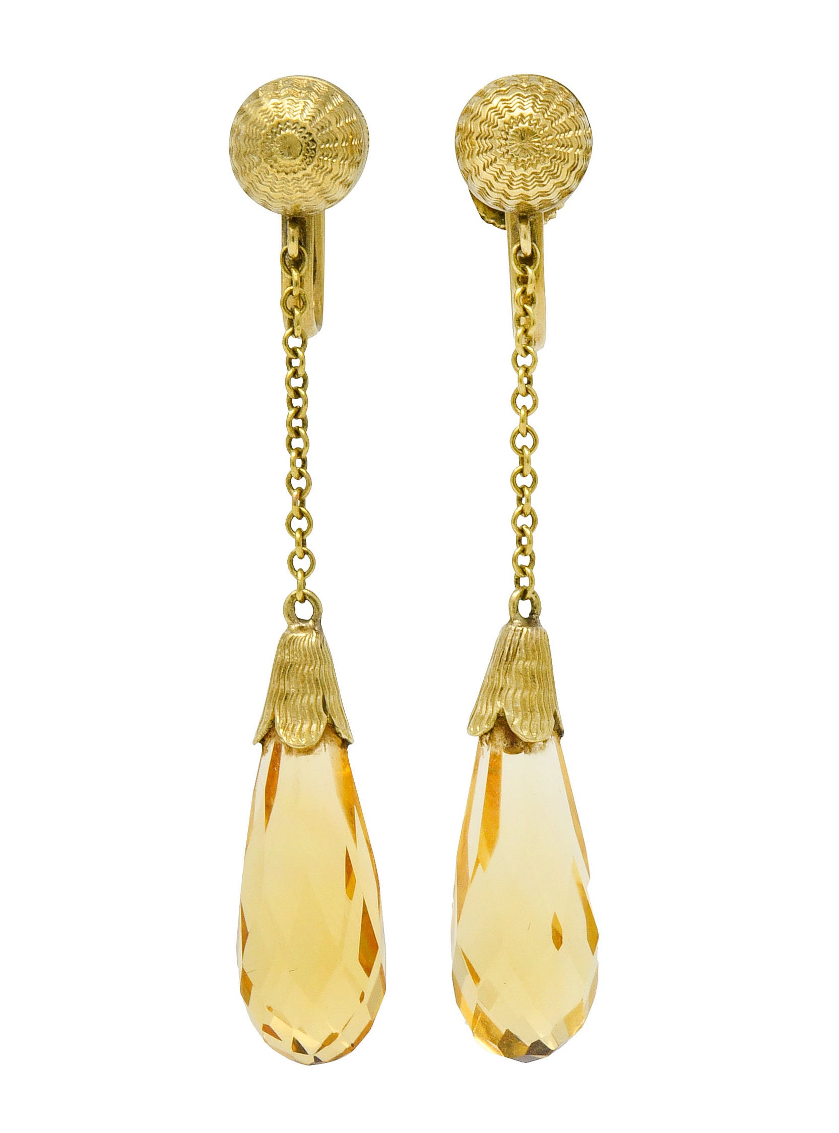 Day & Clark Victorian Citrine 14 Karat Gold Faceted Drop Screwback Earrings - Wilson's Estate Jewelry