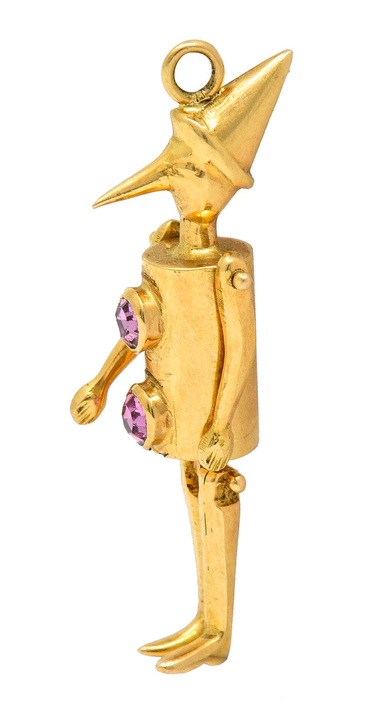 Retro Pink Sapphire 18 Karat Gold Articulated Pinocchio Charmcharm - Wilson's Estate Jewelry