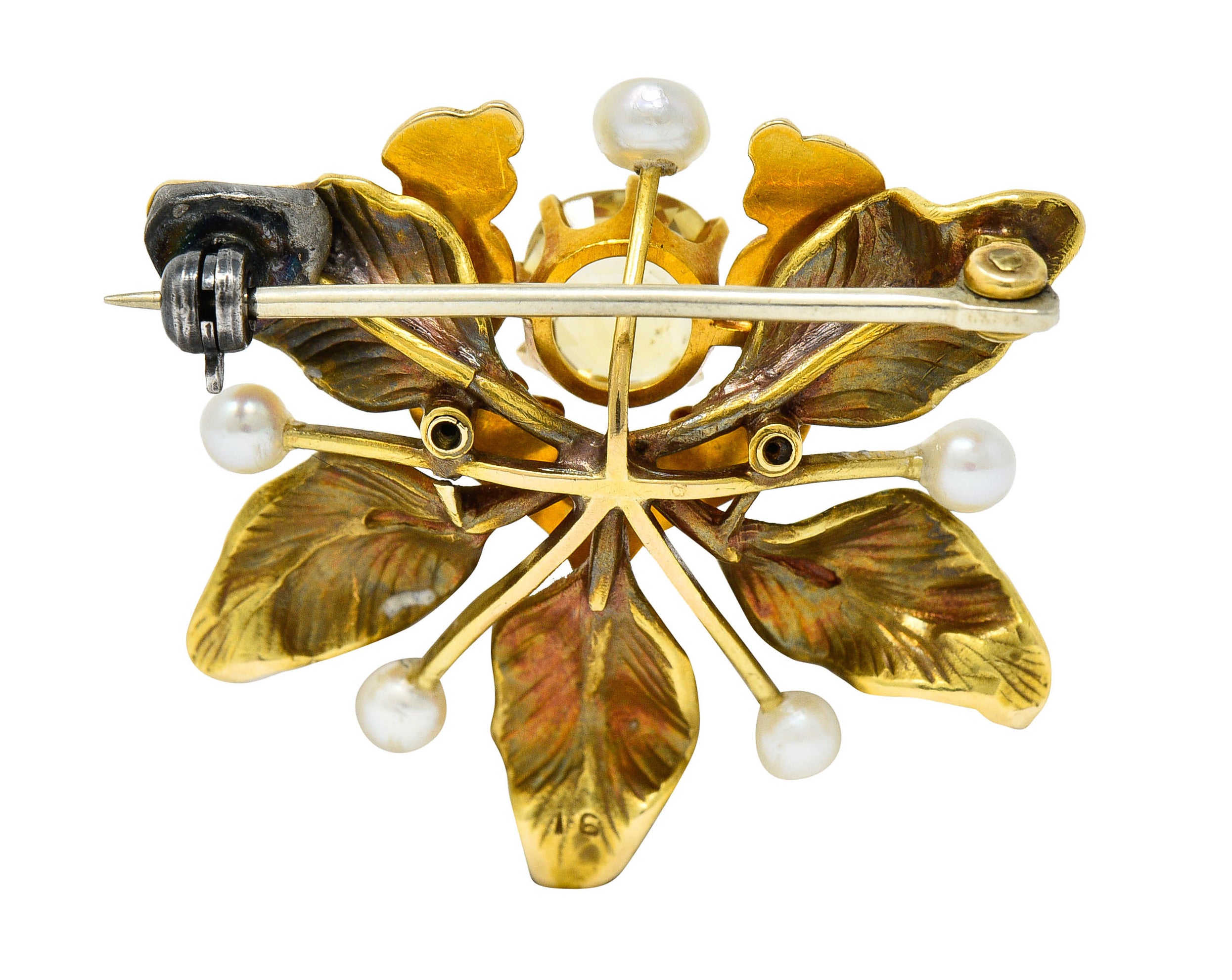 Art Nouveau Yellow Sapphire Pearl Ruby 14 Karat Gold Fairy Pendant BroochBrooch - Wilson's Estate Jewelry