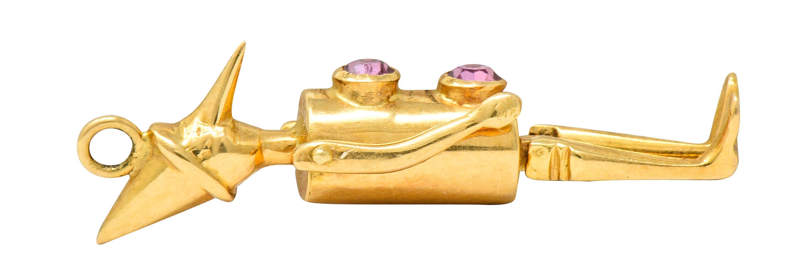 Retro Pink Sapphire 18 Karat Gold Articulated Pinocchio Charmcharm - Wilson's Estate Jewelry