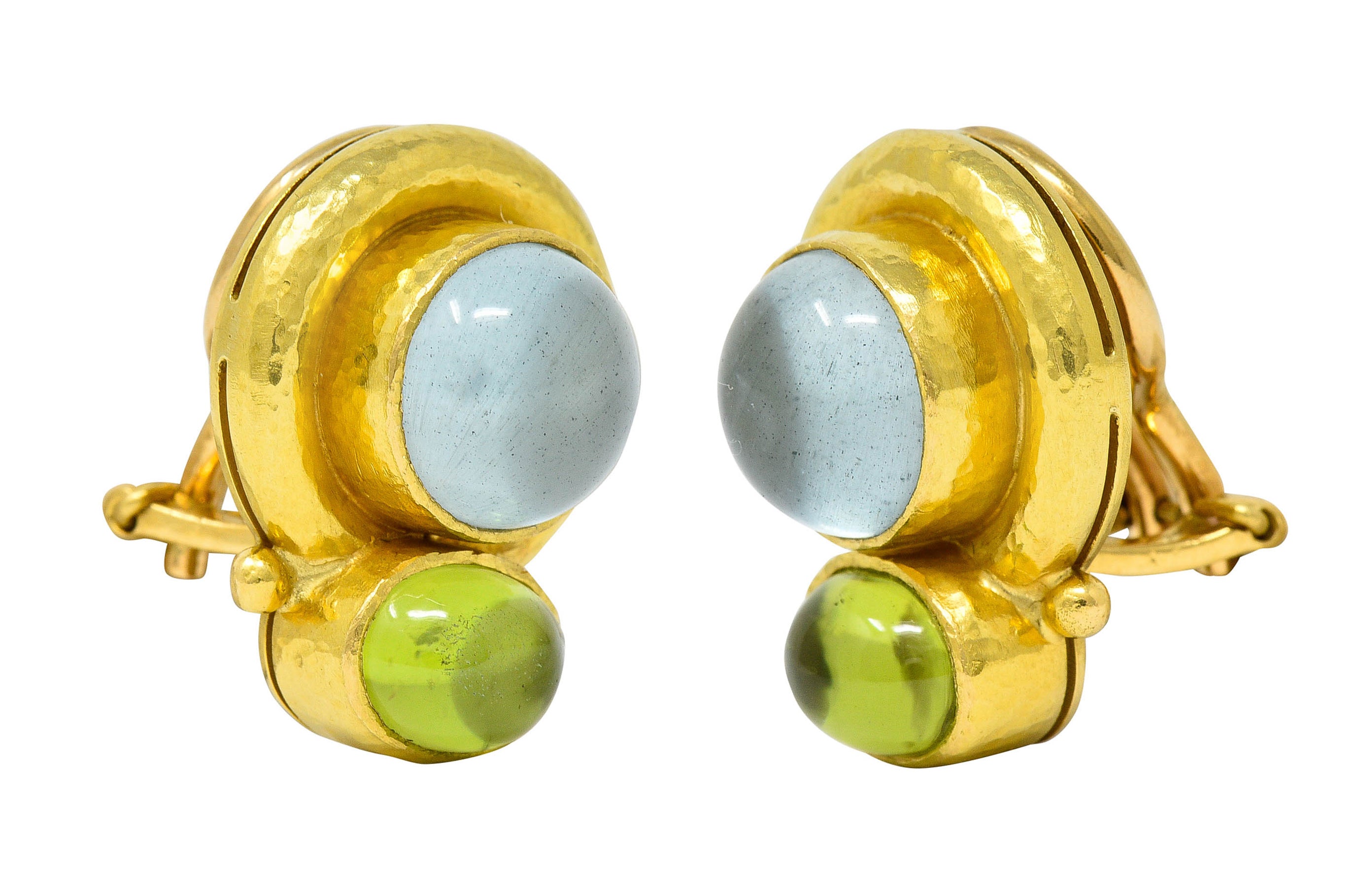 Elizabeth Locke Labradorite Peridot 18 Karat Gold Hammered EarringsEarrings - Wilson's Estate Jewelry