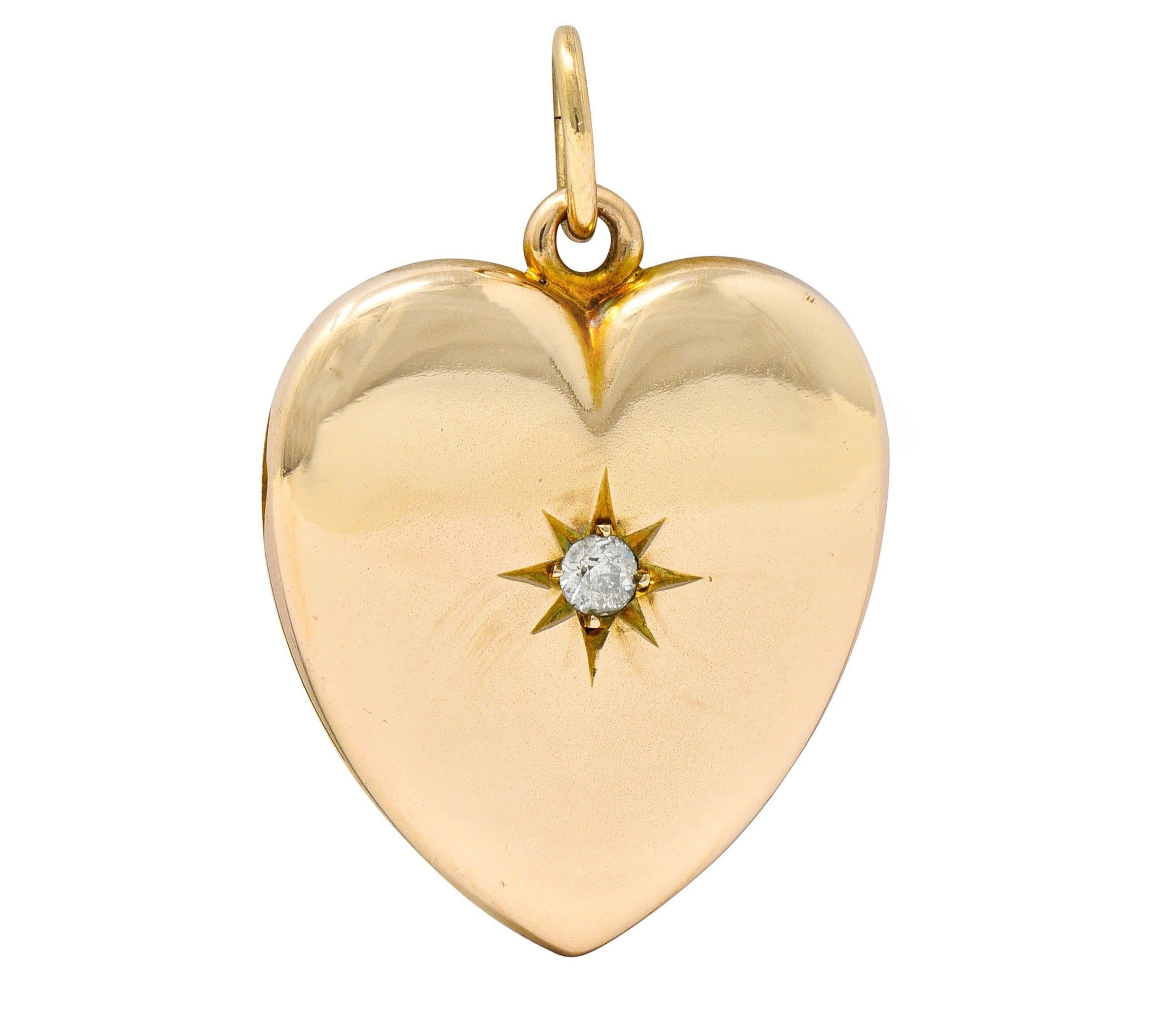 Victorian Old Mine Diamond 14 Karat Gold Heart Locket PendantNecklace - Wilson's Estate Jewelry