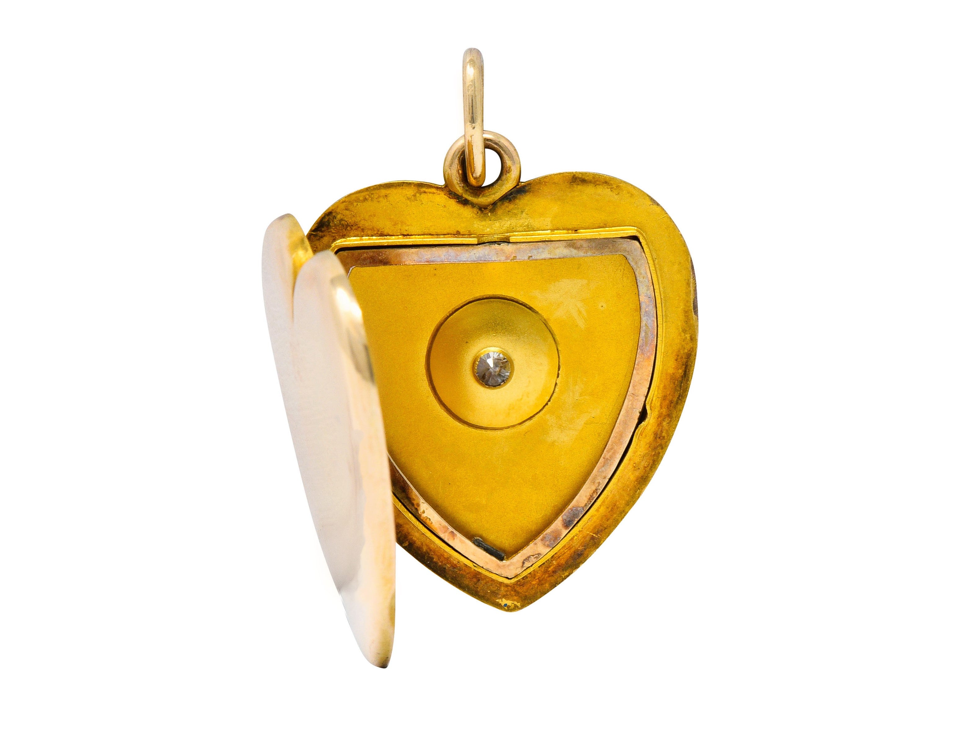 Victorian Old Mine Diamond 14 Karat Gold Heart Locket PendantNecklace - Wilson's Estate Jewelry