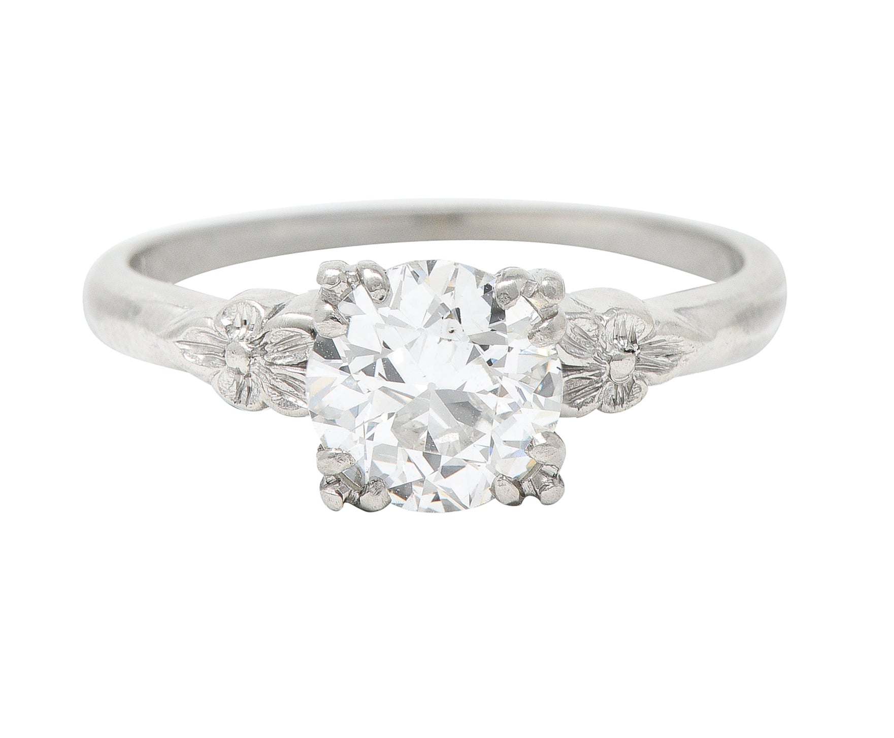 Late Art Deco 1.14 CTW Diamond Palladium Flower Engagement RingRings - Wilson's Estate Jewelry