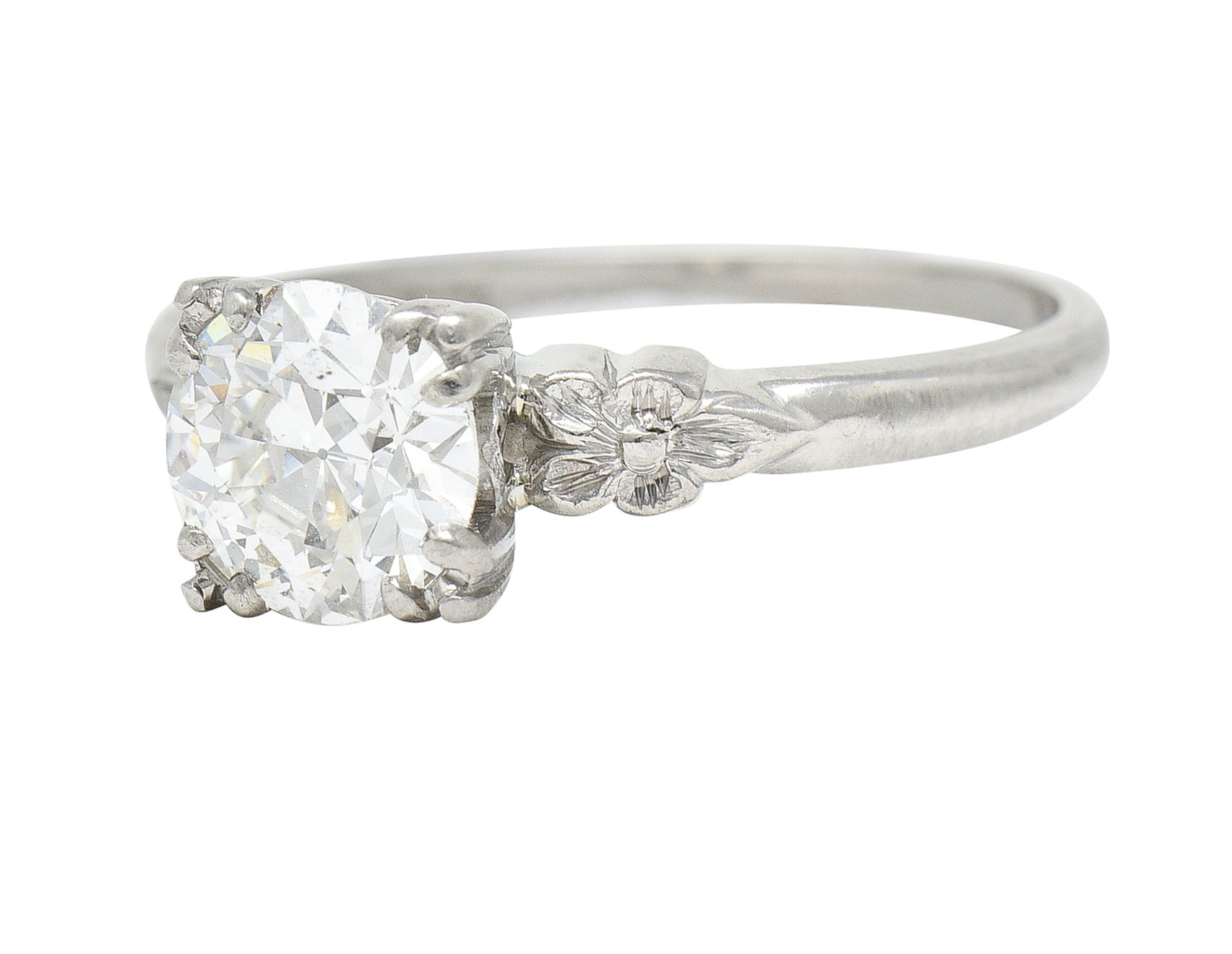 Late Art Deco 1.14 CTW Diamond Palladium Flower Engagement RingRings - Wilson's Estate Jewelry