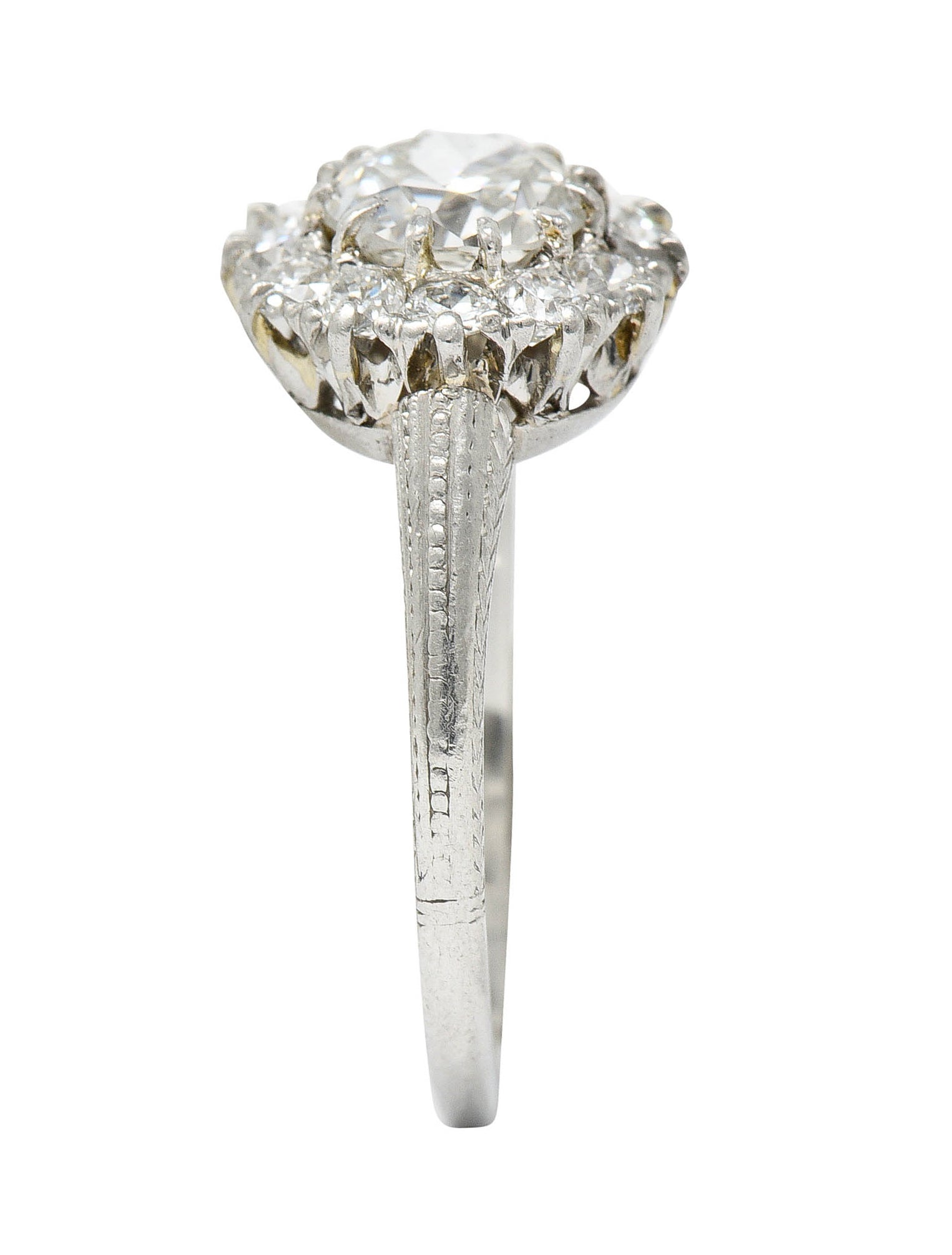 Early Art Deco 1.50 CTW Diamond Platinum Cluster Engagement Ring GIARing - Wilson's Estate Jewelry