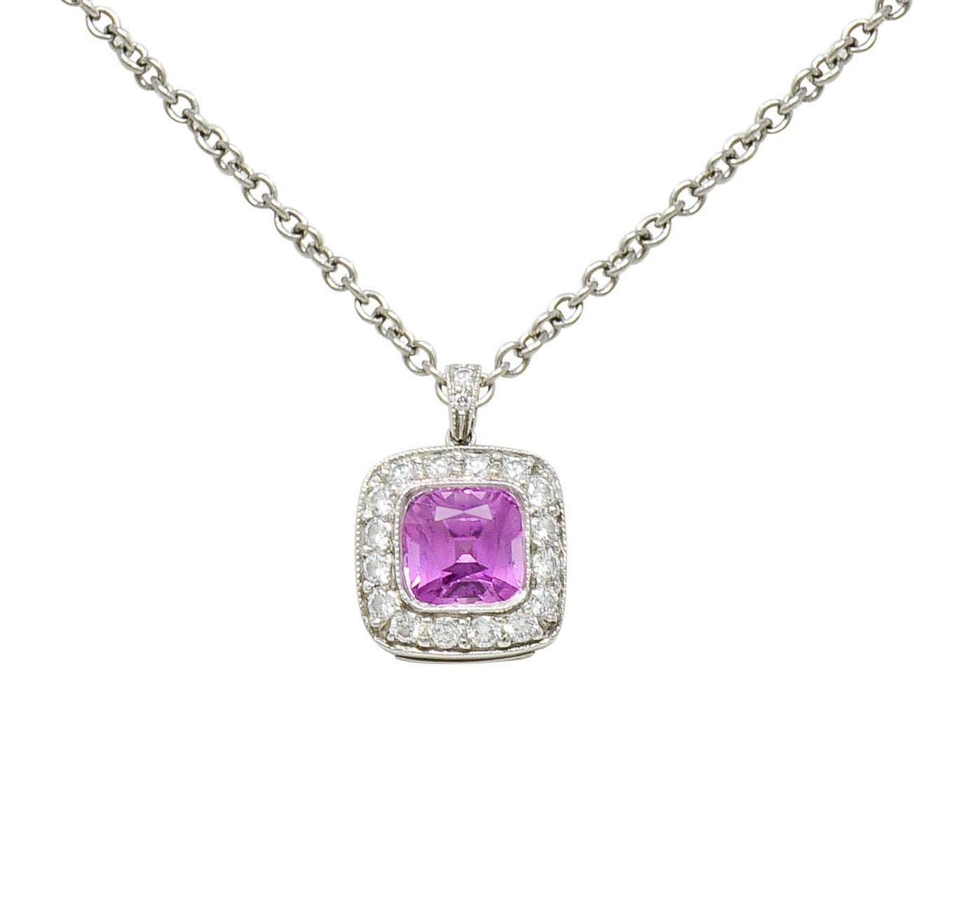 Tiffany & Co. Pink Sapphire Diamond Platinum Legacy Pendant Necklace - Wilson's Estate Jewelry