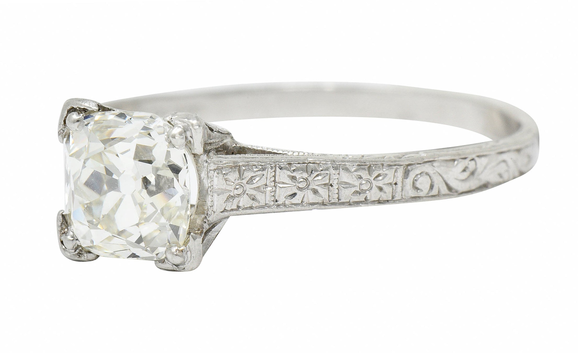 Art Deco 1.08 CTW Old Mine Diamond Platinum Engagement Ring GIARing - Wilson's Estate Jewelry