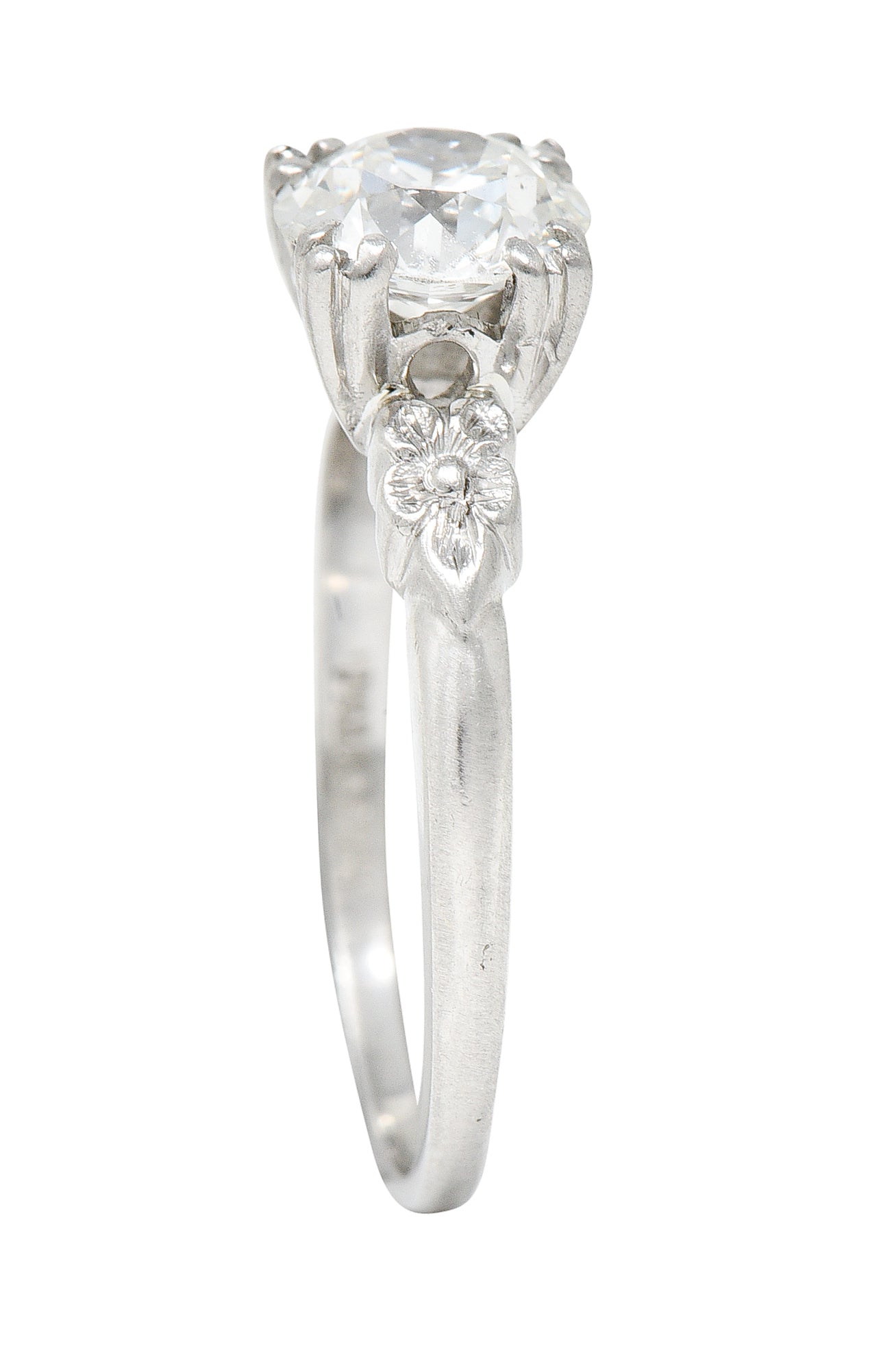 Late Art Deco 1.14 CTW Diamond Palladium Flower Engagement RingRings - Wilson's Estate Jewelry