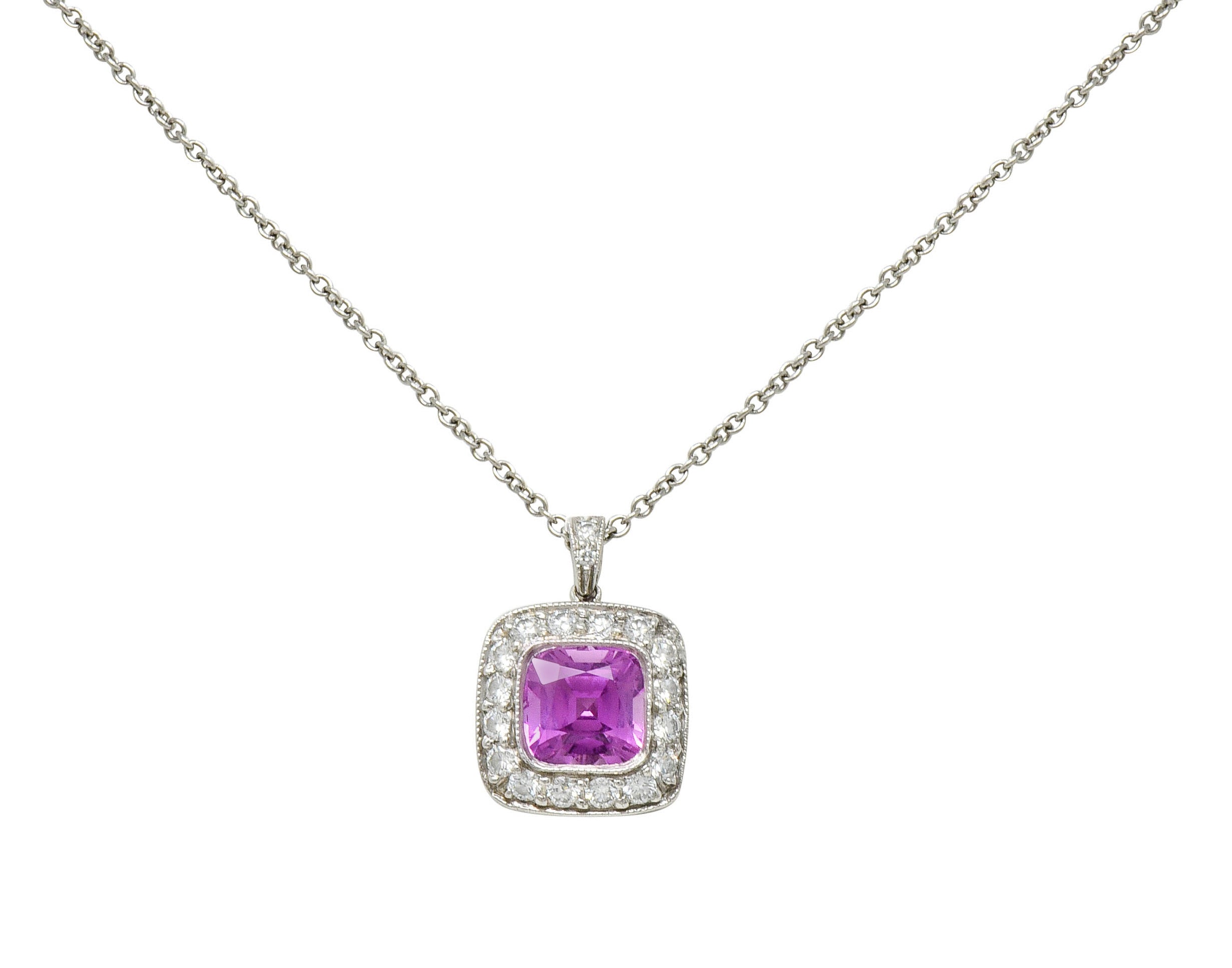 Tiffany & Co. Pink Sapphire Diamond Platinum Legacy Pendant Necklace - Wilson's Estate Jewelry