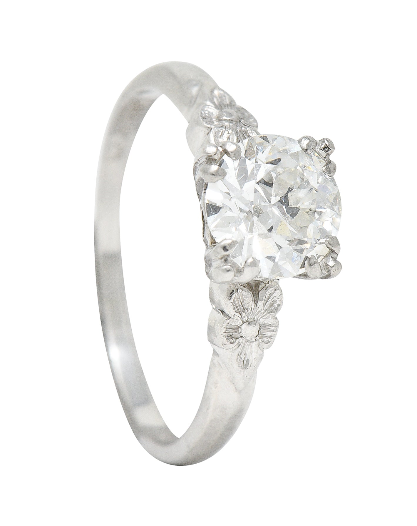 Late Art Deco 1.14 CTW Diamond Palladium Flower Engagement RingRings - Wilson's Estate Jewelry