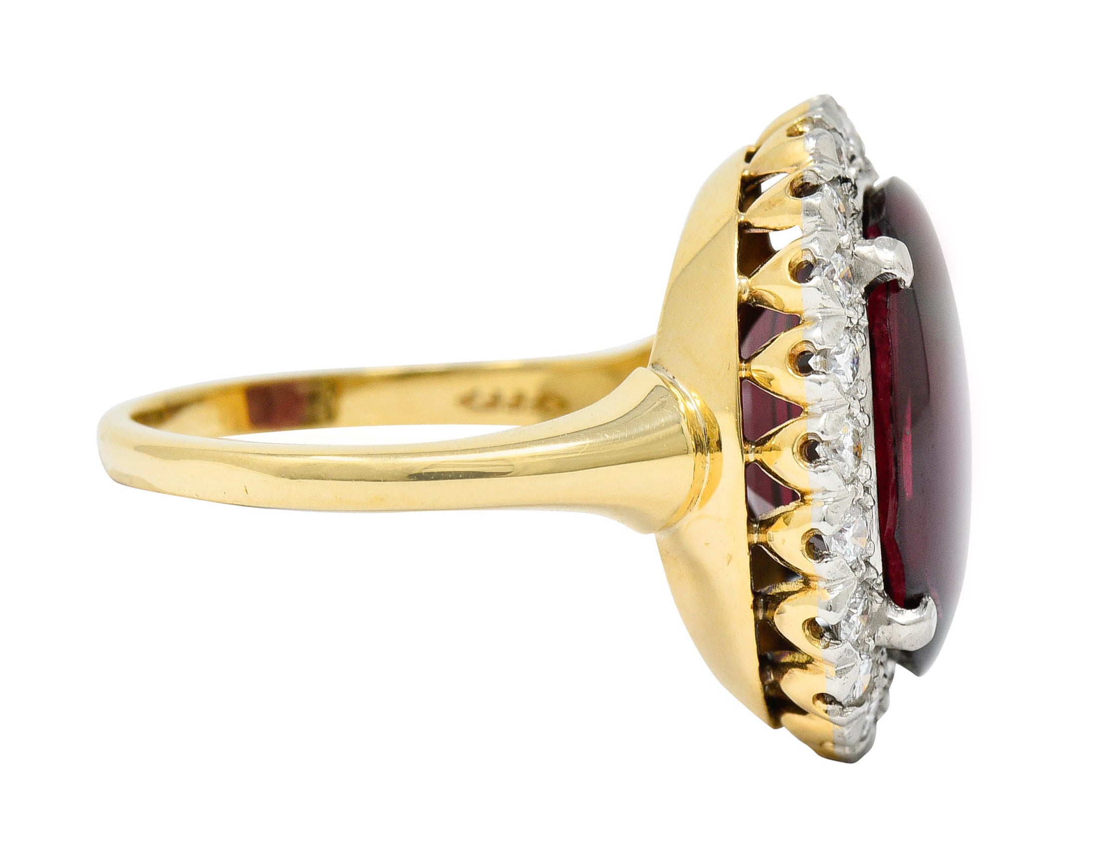 F&F Felger Garnet Cabochon Diamond Platinum-Topped 14 Karat Gold Cluster RingRing - Wilson's Estate Jewelry