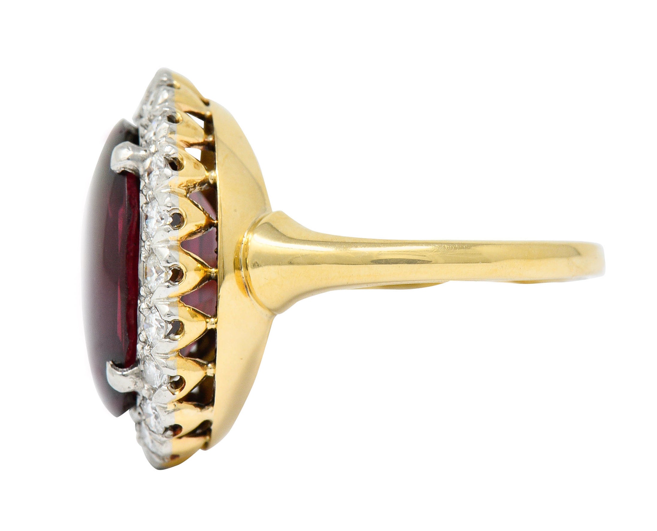 F&F Felger Garnet Cabochon Diamond Platinum-Topped 14 Karat Gold Cluster RingRing - Wilson's Estate Jewelry