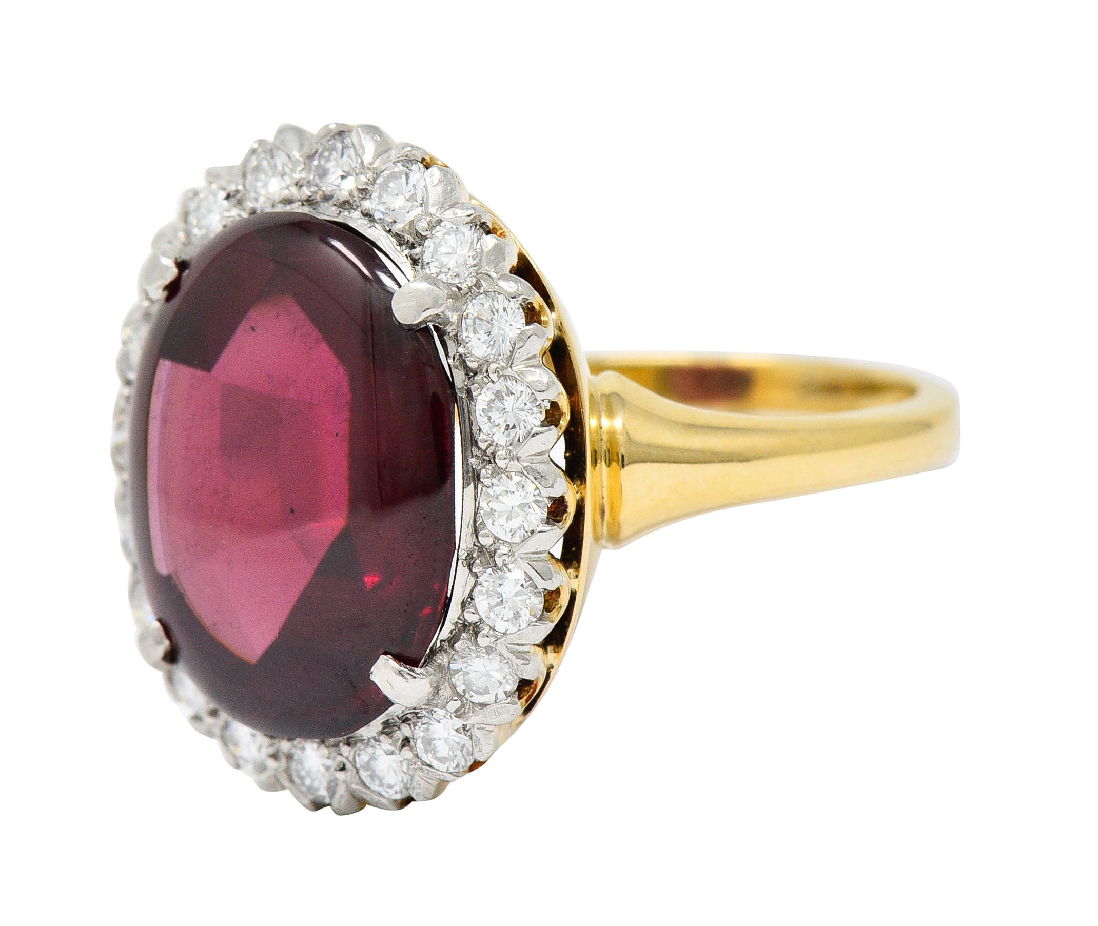 F&F Felger Garnet Cabochon Diamond Platinum-Topped 14 Karat Gold Cluster RingRing - Wilson's Estate Jewelry